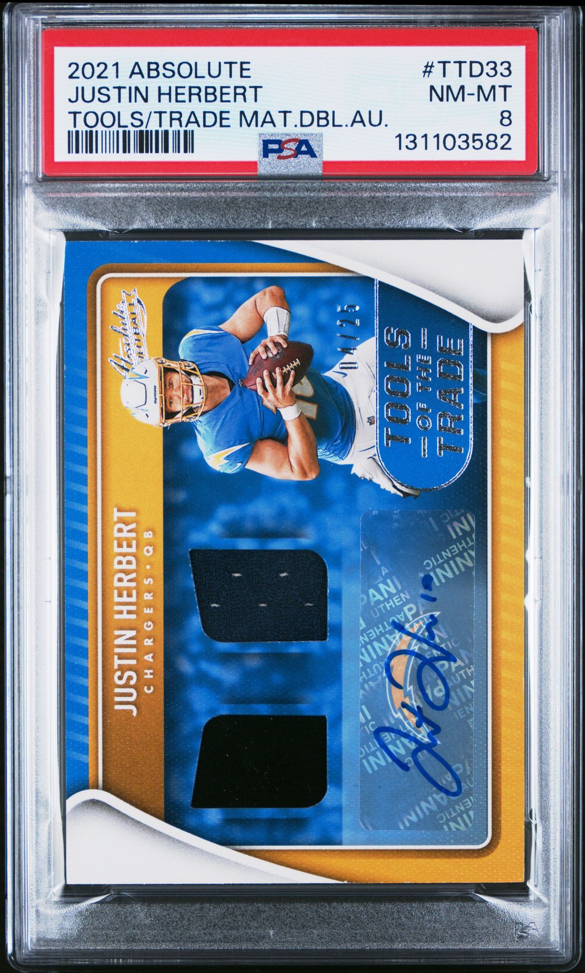 2021 Panini Absolute Tools Of The Trade Materials Double Autographs Justin Herbert #Ttd33 (Tools/Trade Mat.dbl.au.) Nm-Mt 8 front