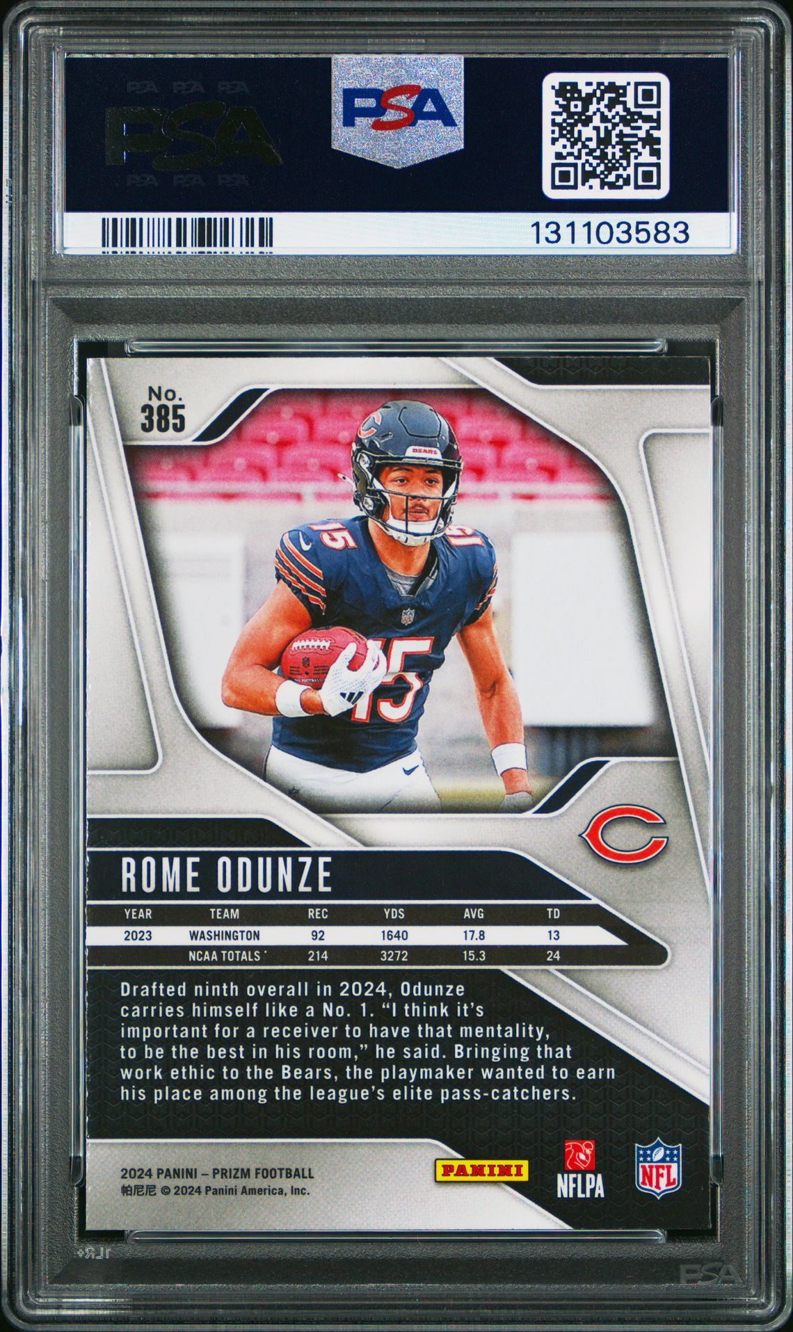 2024 Panini Prizm Rome Odunze #385 Gem Mt 10 back