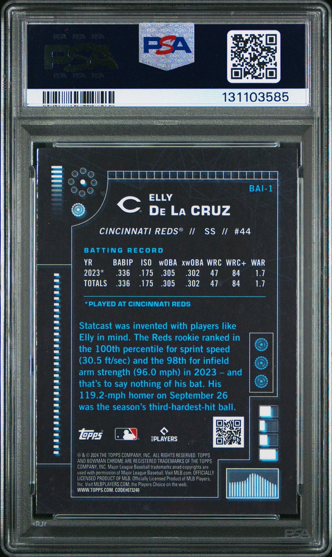 2024 Bowman Bowman Ai Elly De La Cruz #Bai1 Gem Mt 10 back