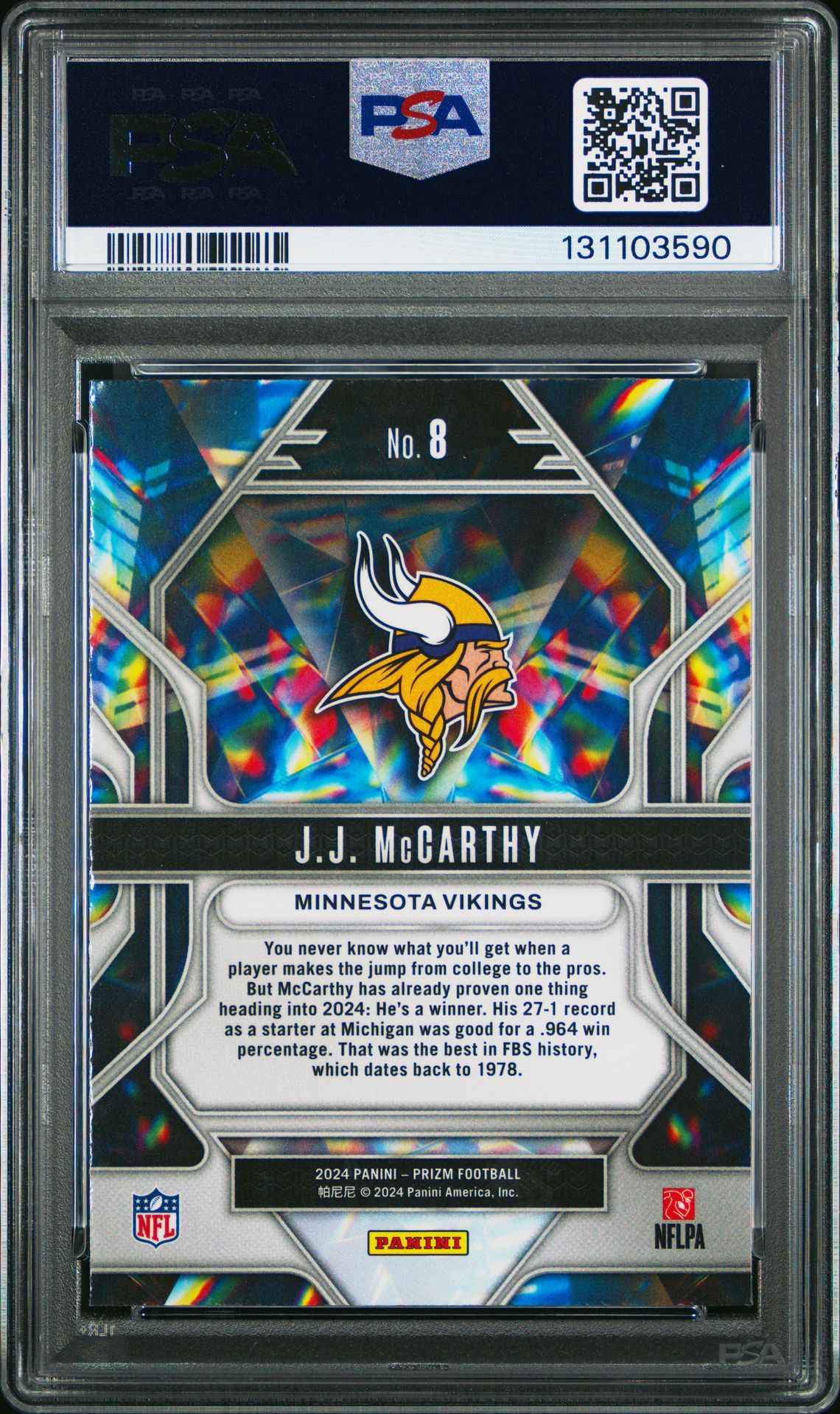 2024 Panini Prizm Prizmatic Jj Mccarthy #8 Mint 9 back