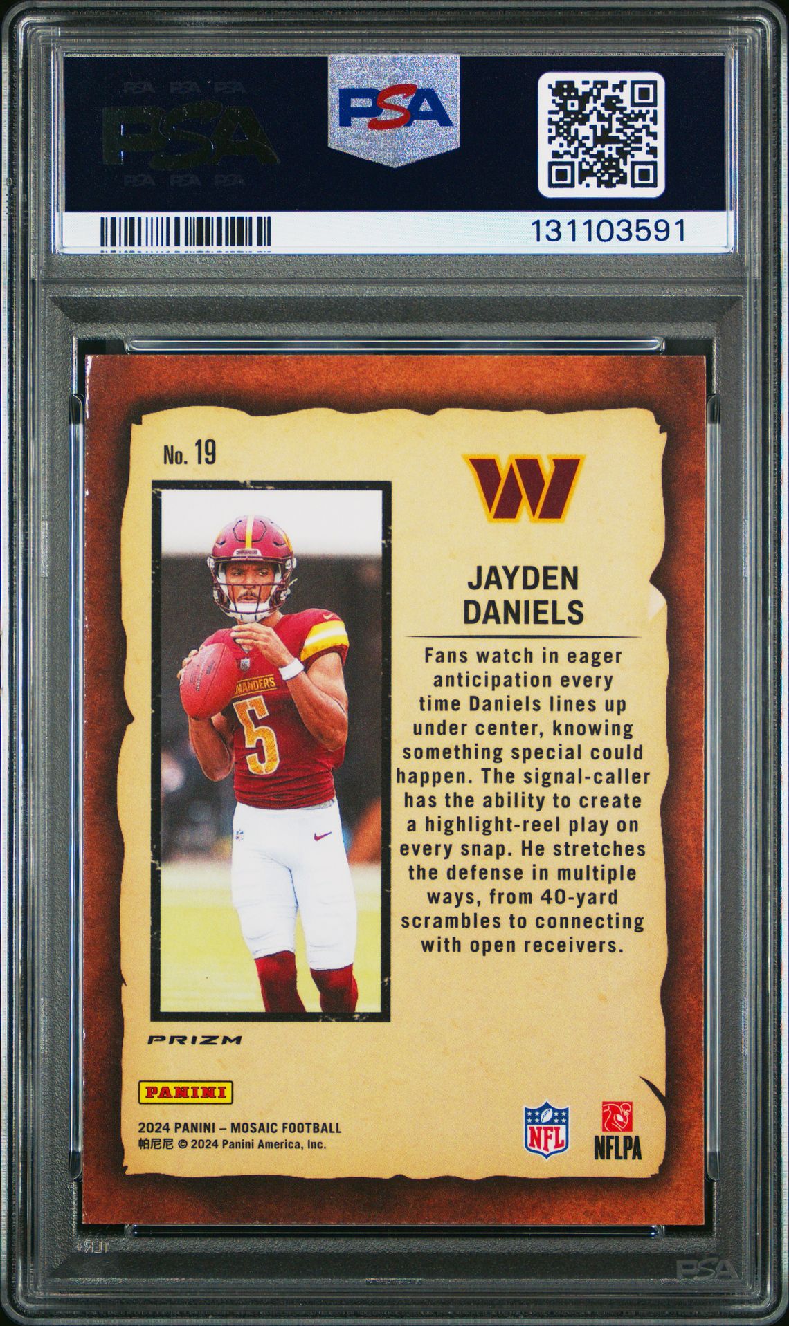 2024 Panini Mosaic Notoriety Jayden Daniels #19 (Notoriety-Green) Mint 9 back