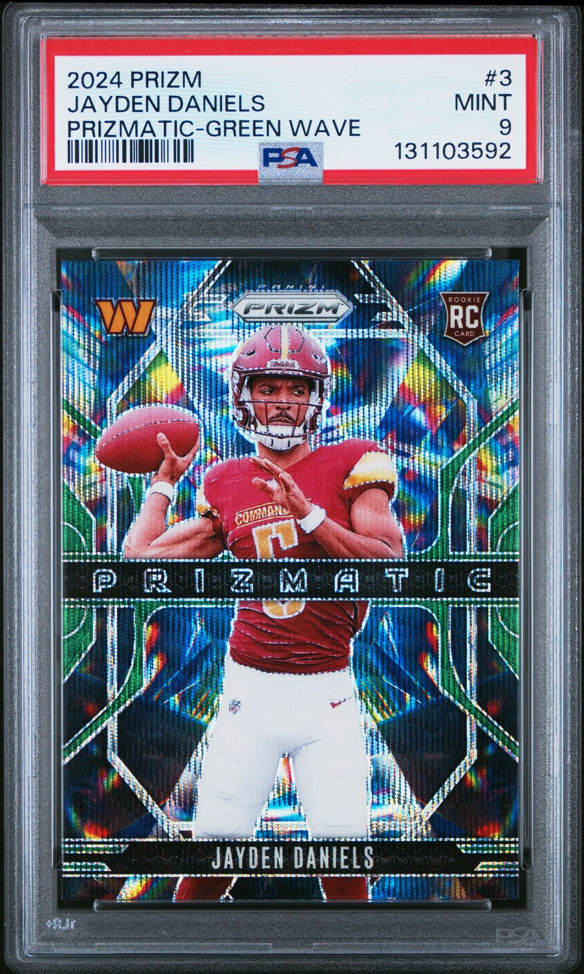 2024 Panini Prizm Prizmatic Jayden Daniels #3 (Prizmatic-Green Wave) Mint 9 front
