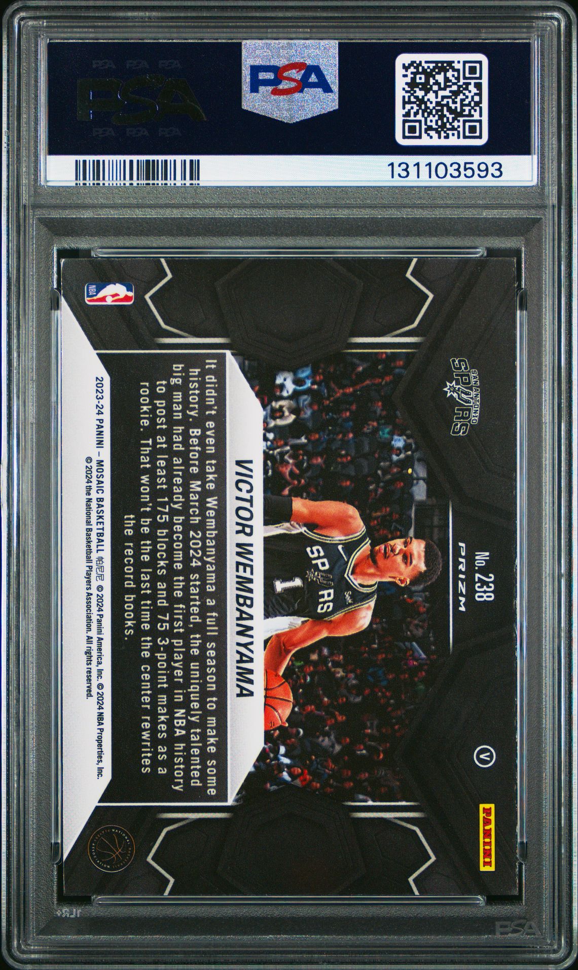 2023 Panini Mosaic Victor Wembanyama #238 (Variation) Gem Mt 10 back