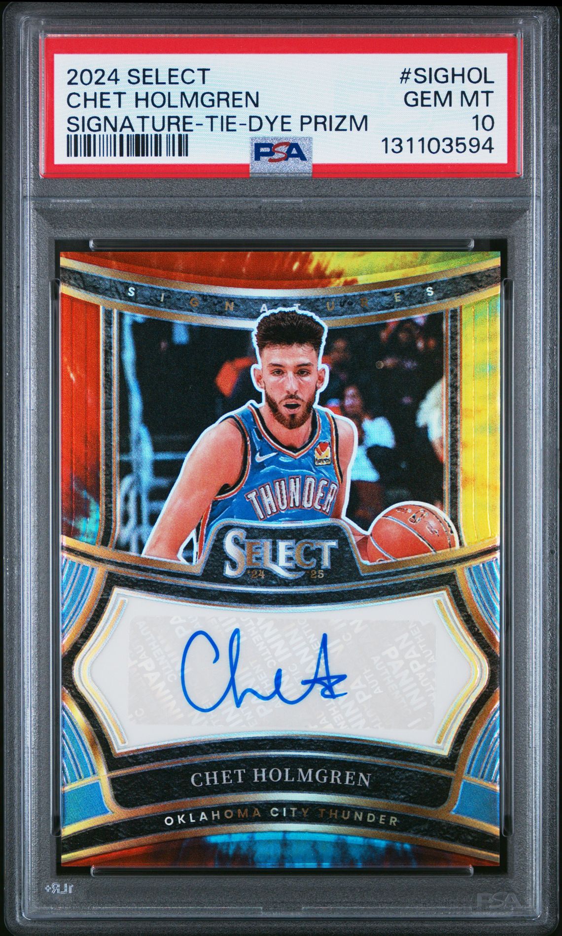 2024 Panini Select Signatures Chet Holmgren #Sighol (Signature-Tie-Dye Prizm) Gem Mt 10 front