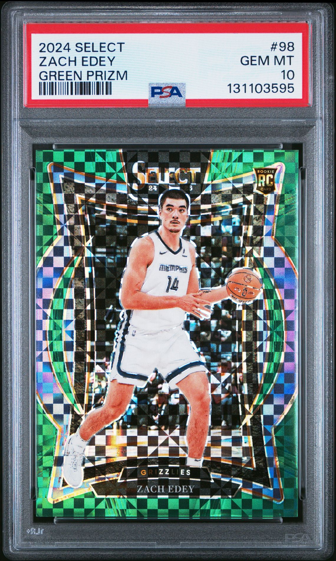 2024 Panini Select Zach Edey #98 (Green Prizm) Gem Mt 10 front