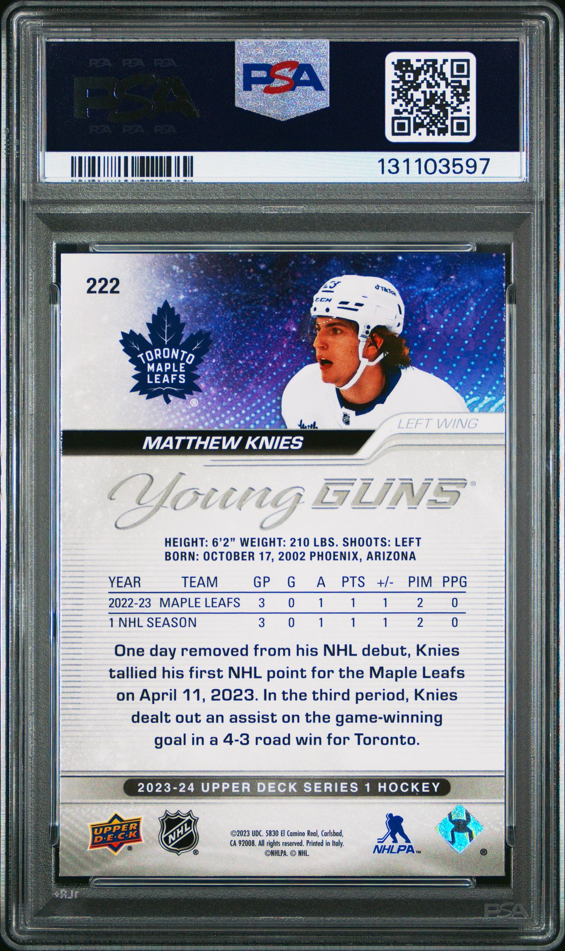 2023 Upper Deck Matthew Knies #222 Mint 9 back