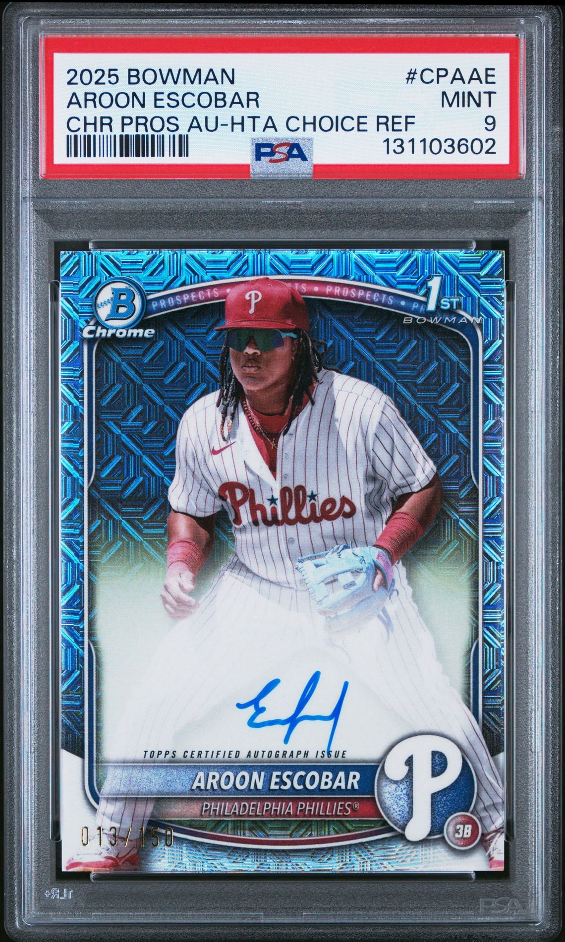 2025 Bowman Chrome Prospect Autographs Aroon Escobar #Cpaae (Chr Pros Au-Hta Choice Ref) Mint 9 front