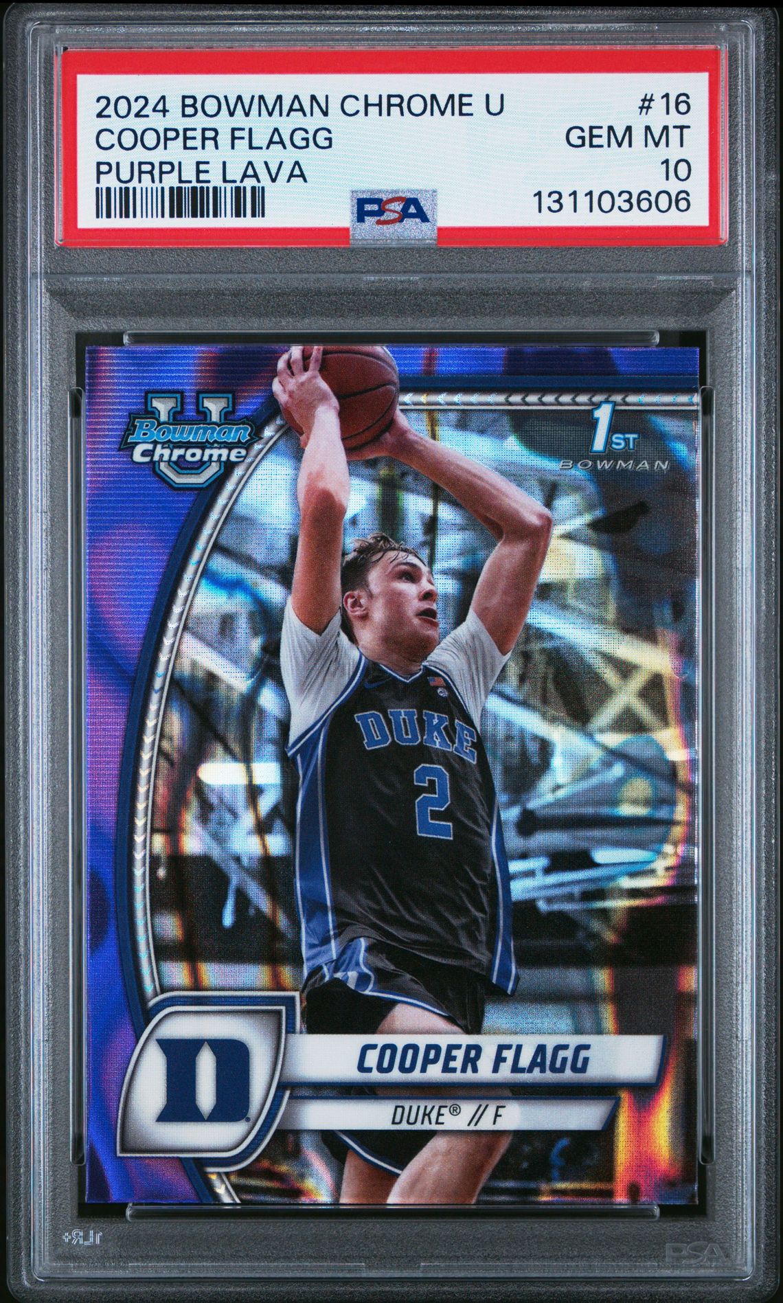 2024 Bowman Chrome University Cooper Flagg #16 (Purple Lava) Gem Mt 10 front