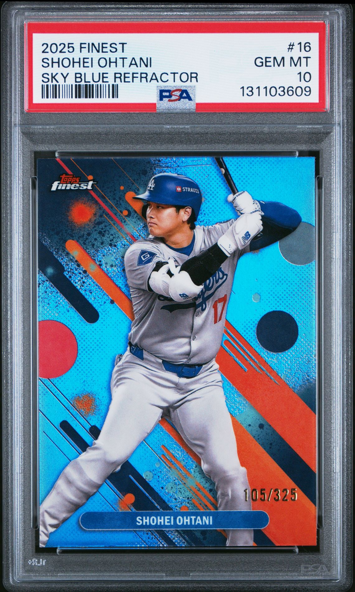 2025 Topps Finest Shohei Ohtani #16 (Sky Blue Refractor) Gem Mt 10 front