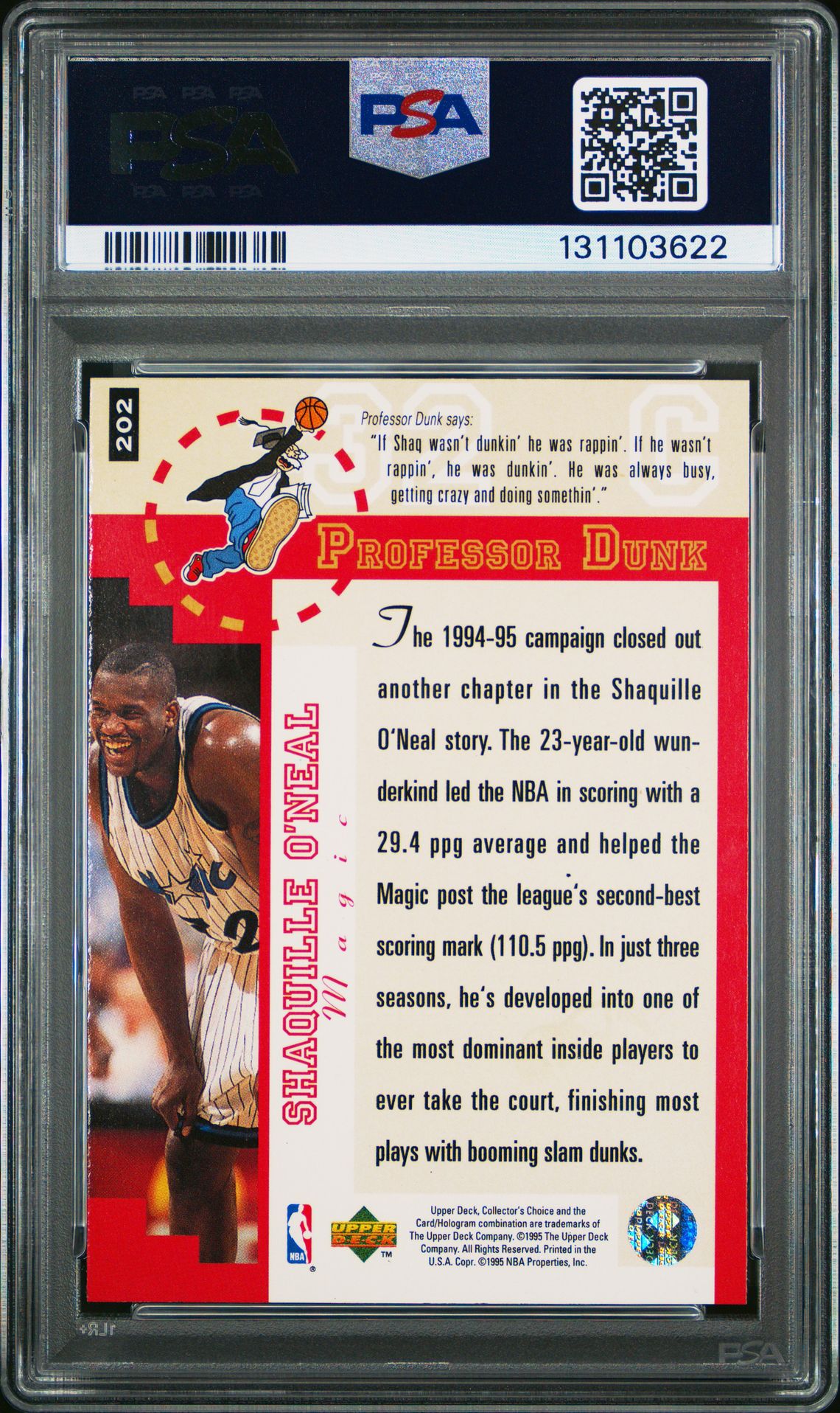 1995 Collector's Choice Shaquille O'neal #202 (Player's Club Platinum) Nm-Mt 8 back