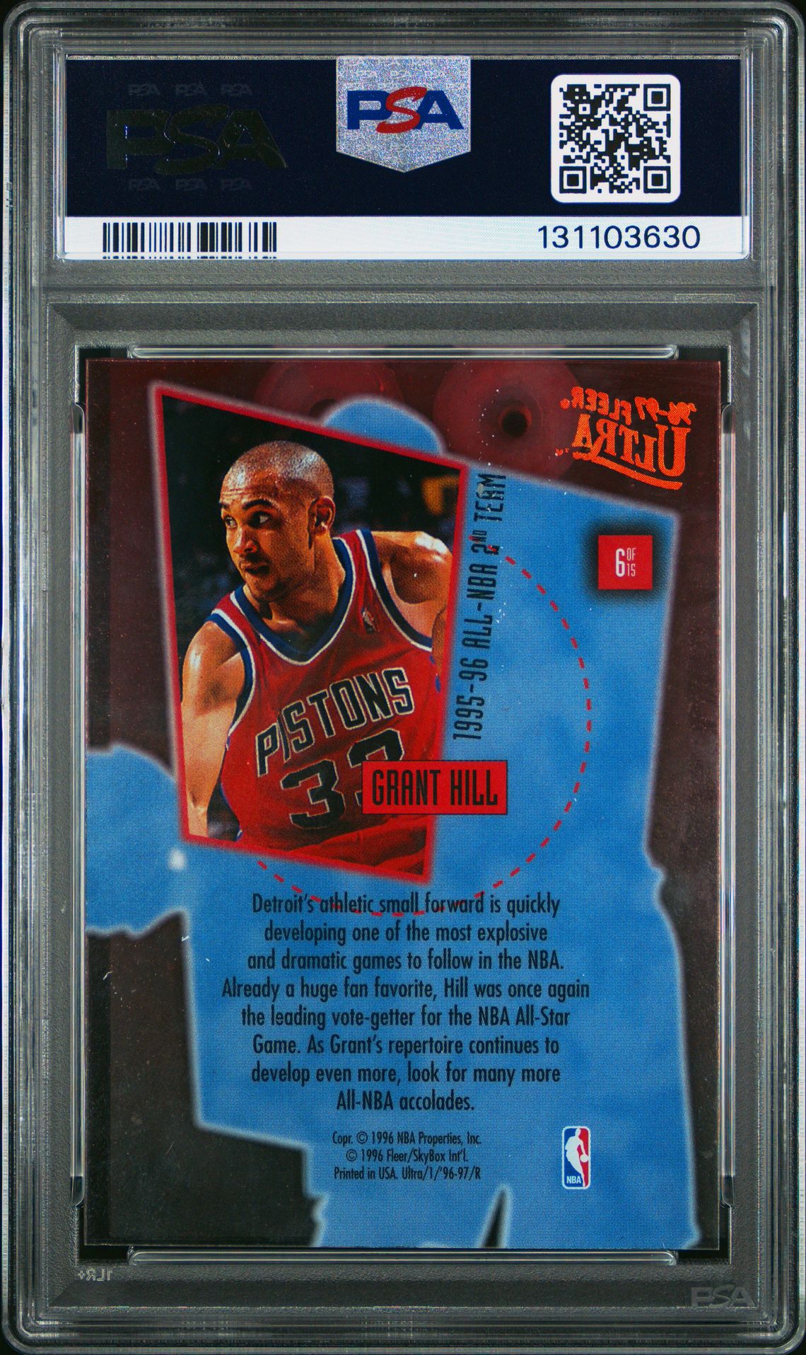 1996 Ultra Court Masters Grant Hill #6 (Court Masters) Nm-Mt 8 back