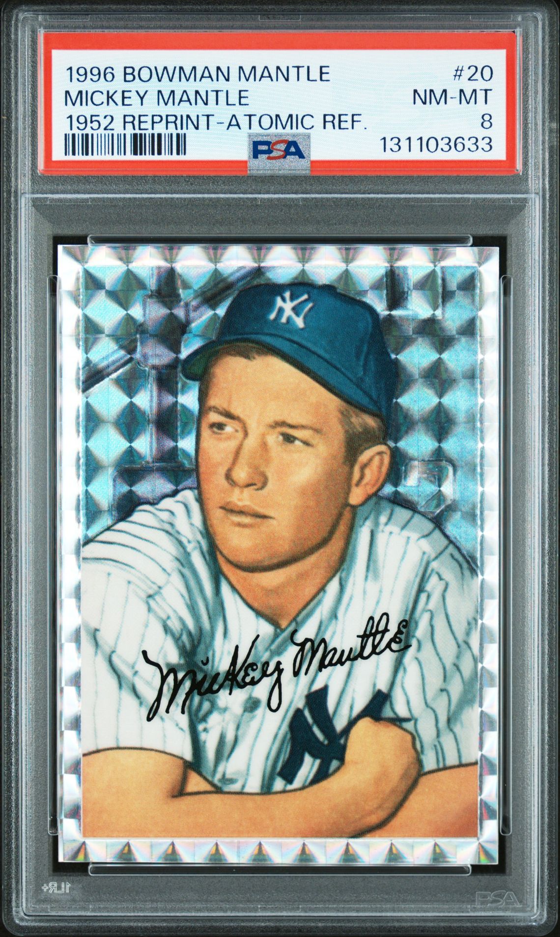 1996 Bowman Mantle 1952 Reprint Mickey Mantle #20 (1952 Reprint-Atomic Ref.) Nm-Mt 8 front