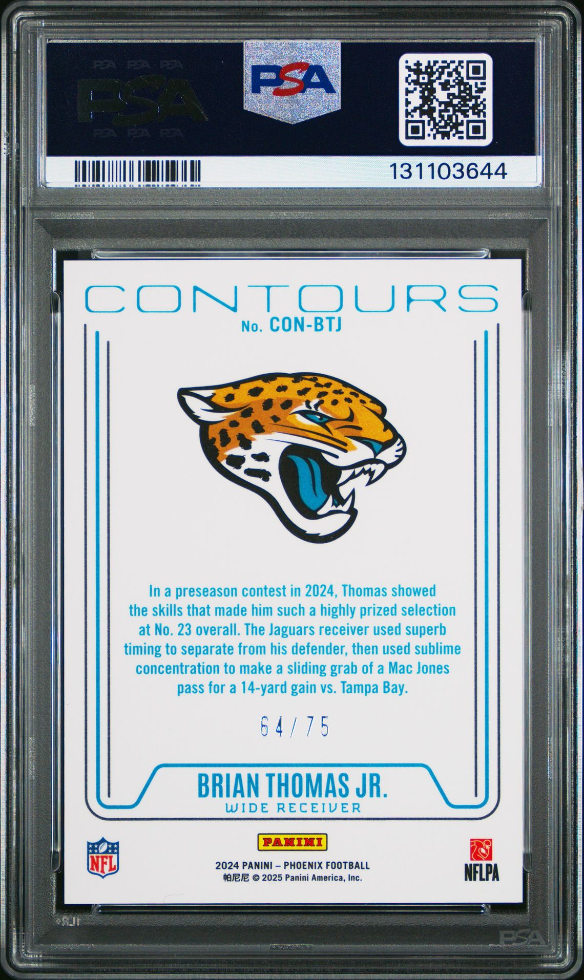2024 Panini Phoenix Contours Brian Thomas Jr. #Conbtj (Contours-Bronze) Gem Mt 10 back