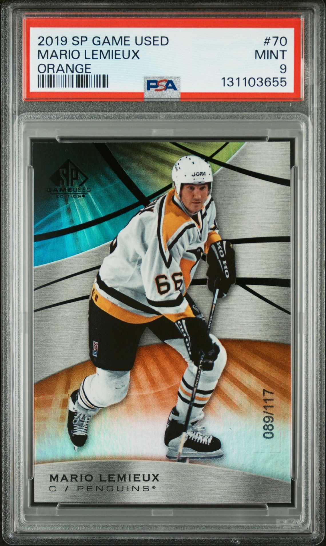 2019 Sp Game Used Mario Lemieux #70 (Orange) Mint 9 front
