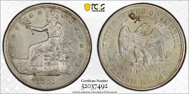 1876-S T$1 Type-I/II, Chopmarked N1