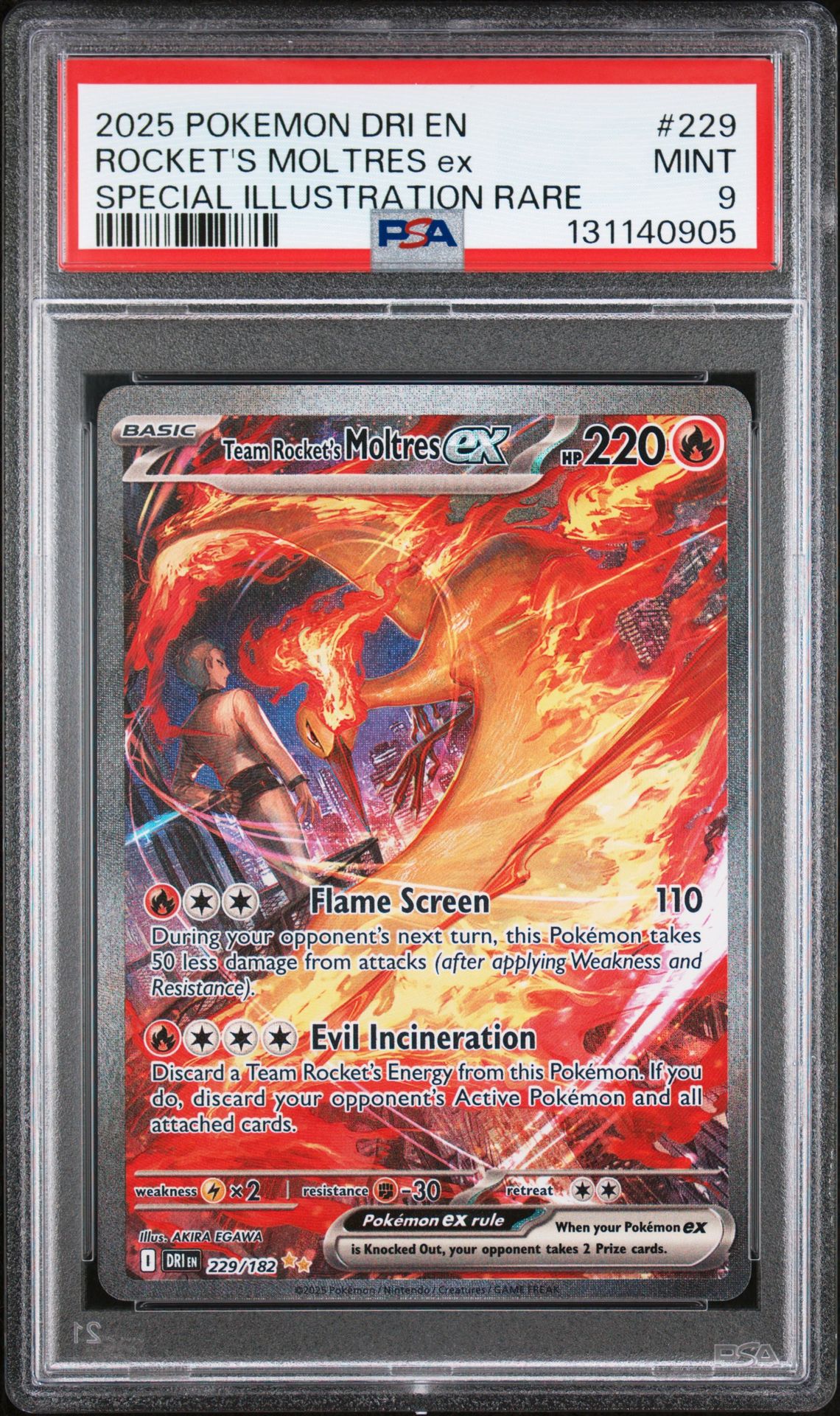 2025 Pokemon Dri En-Destined Rivals Rocket's Moltres Ex #229 (Special Illustration Rare) Mint 9 front
