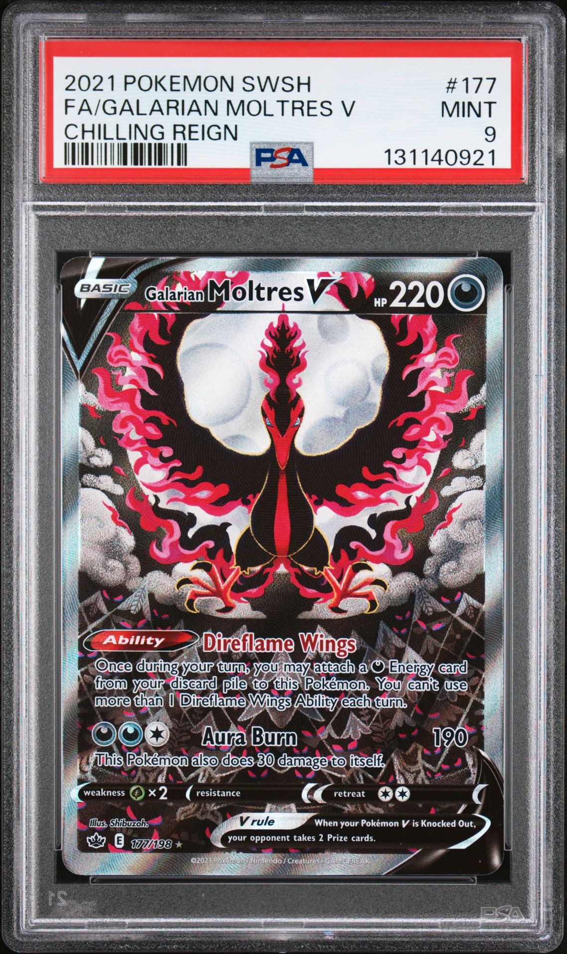 2021 Pokemon Sword & Shield Chilling Reign Fa/Galarian Moltres V #177 (Chilling Reign) Mint 9 front