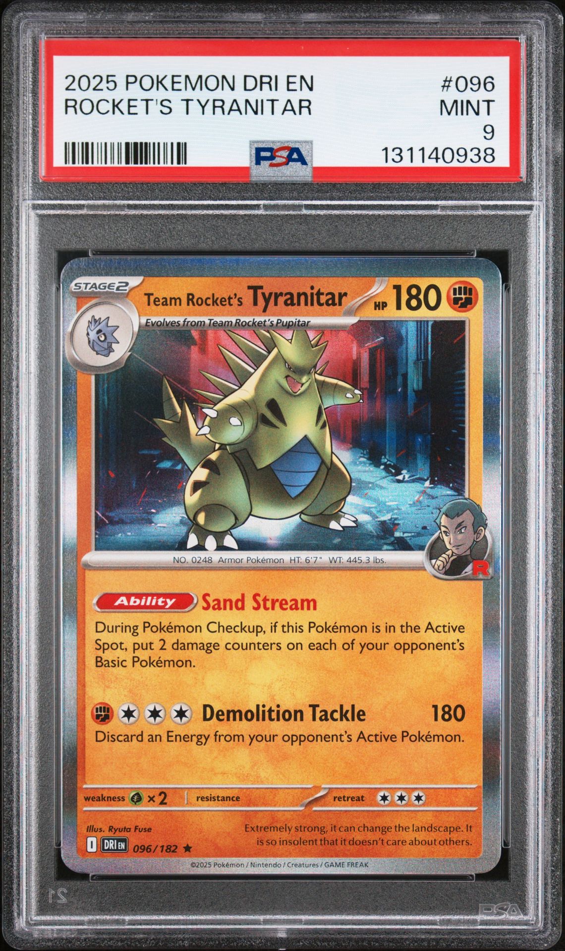2025 Pokemon Dri En-Destined Rivals Rocket's Tyranitar #096 Mint 9 front