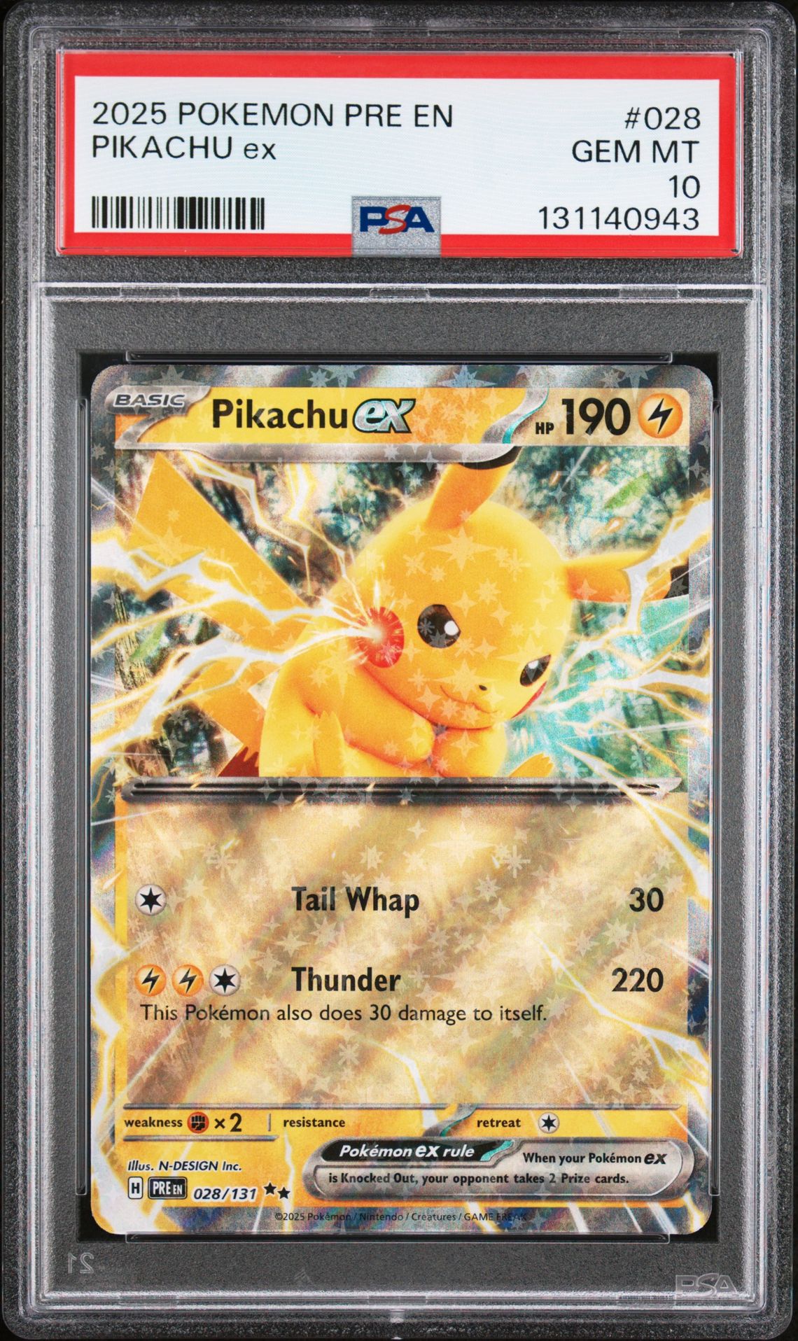 2025 Pokemon Pre En-Prismatic Evolutions Pikachu Ex #028 Gem Mt 10 front