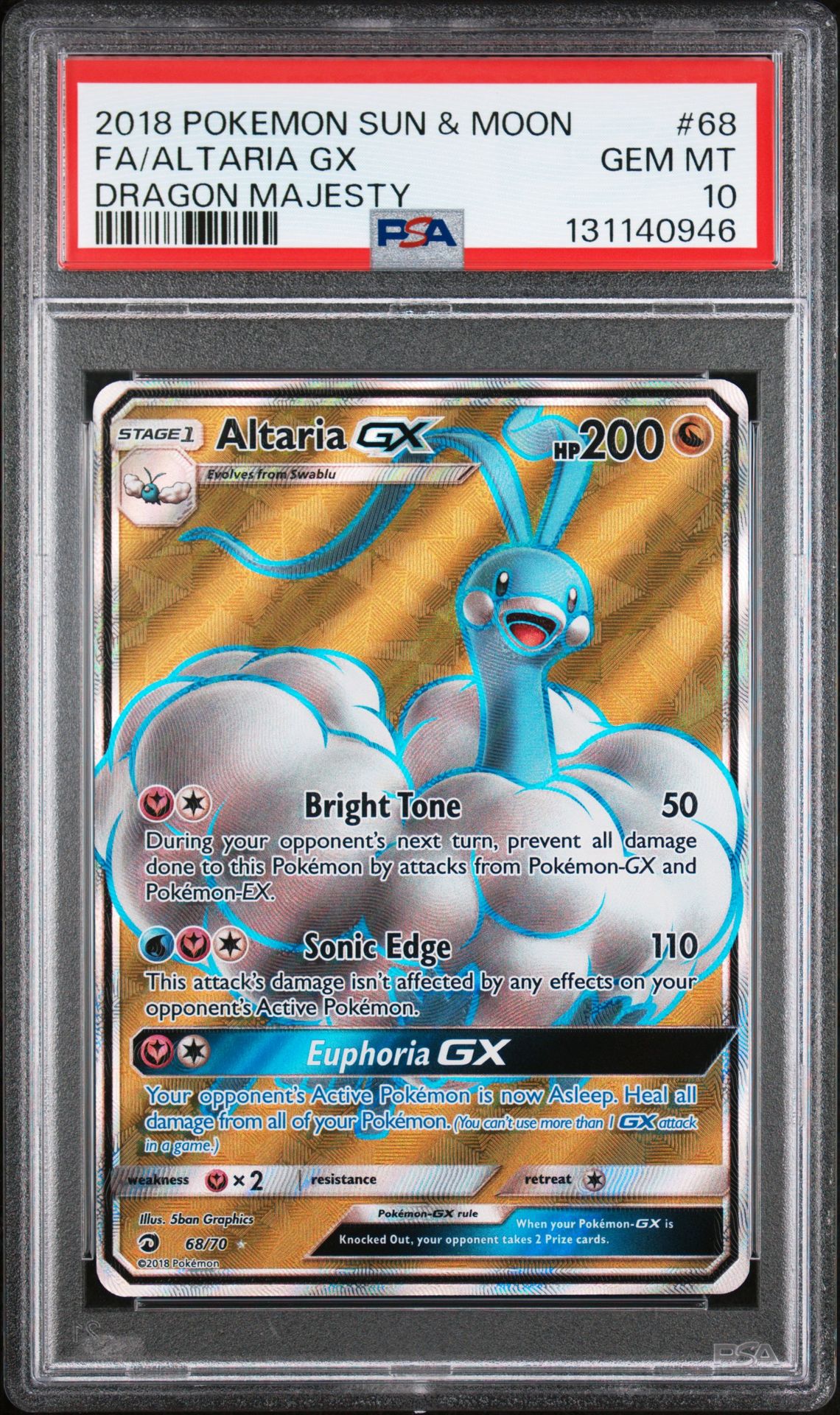 2018 Pokemon Sun & Moon Dragon Majesty Fa/Altaria Gx #68 (Dragon Majesty) Gem Mt 10 front