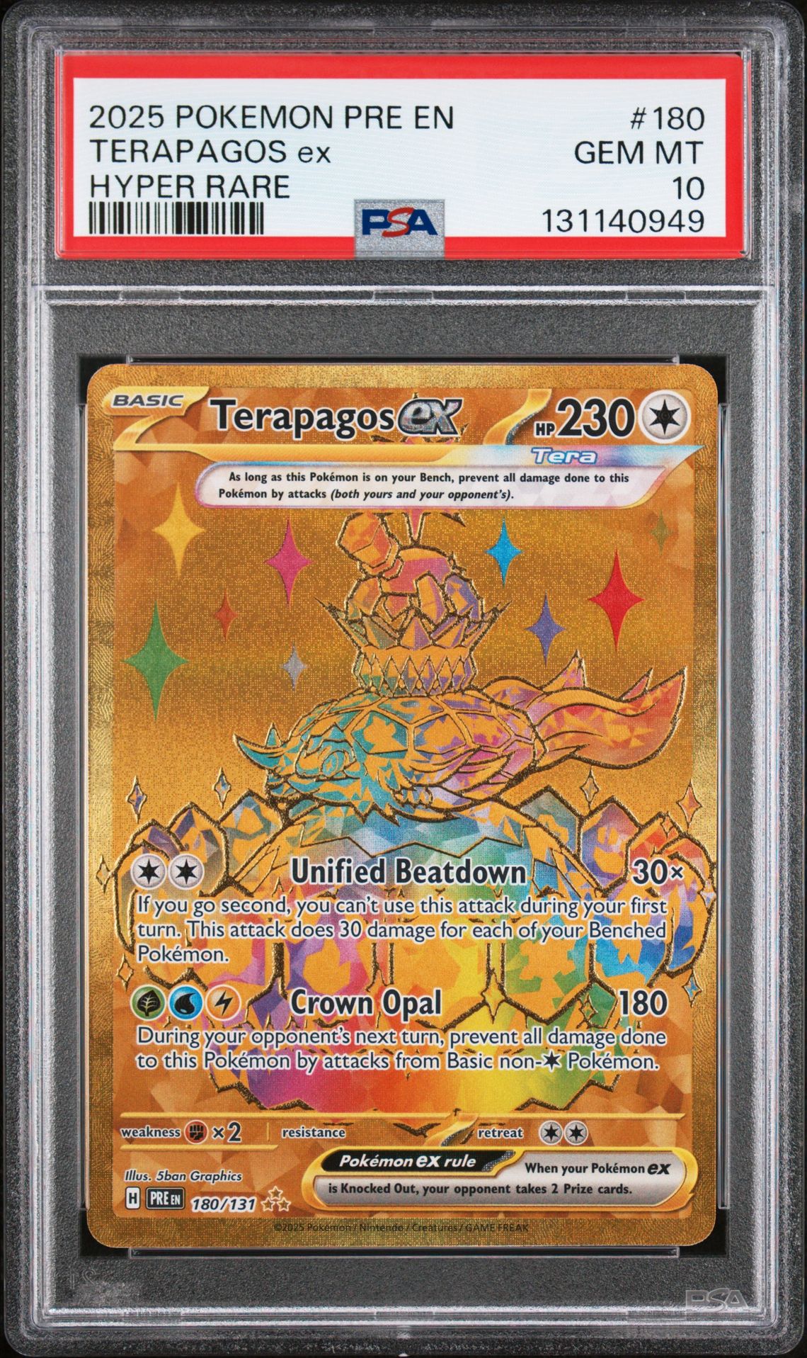 2025 Pokemon Pre En-Prismatic Evolutions Terapagos Ex #180 (Hyper Rare) Gem Mt 10 front