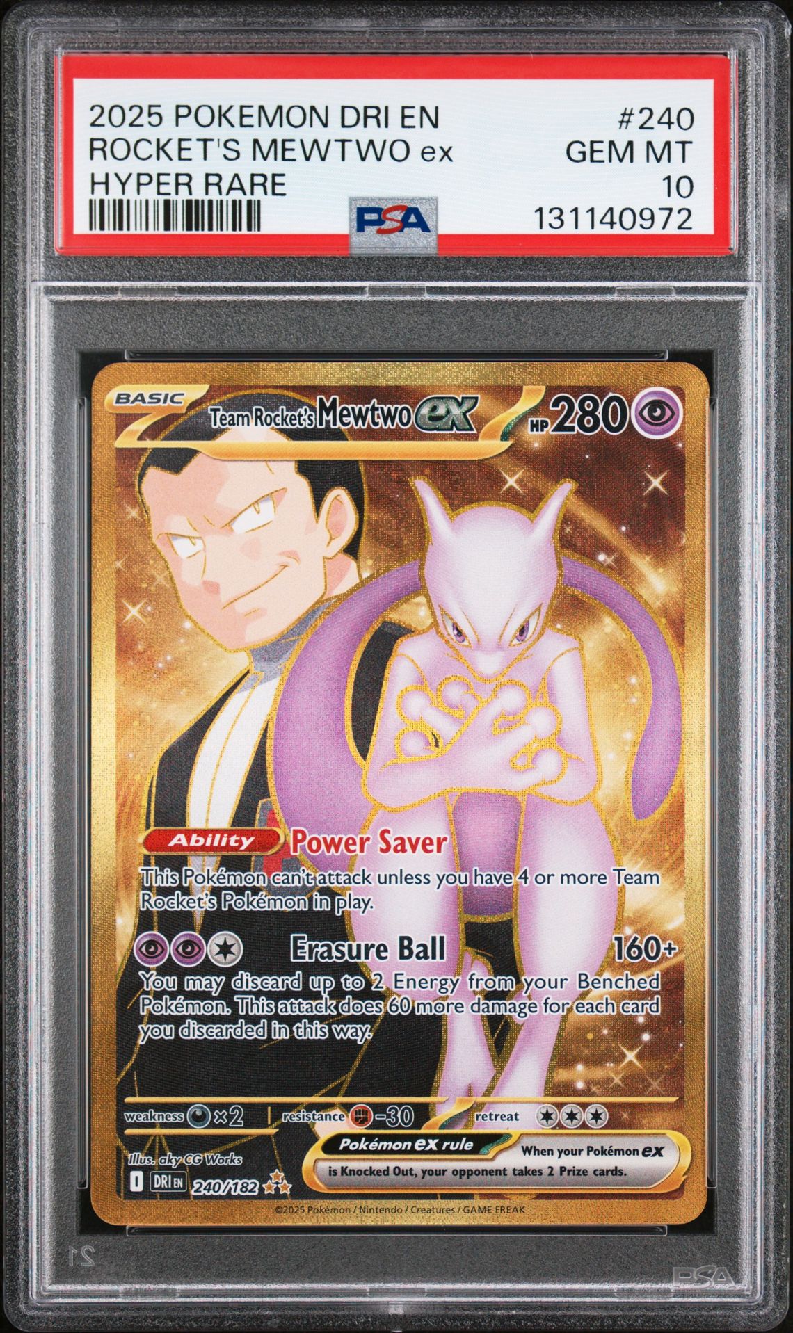 2025 Pokemon Dri En-Destined Rivals Rocket's Mewtwo Ex #240 (Hyper Rare) Gem Mt 10 front