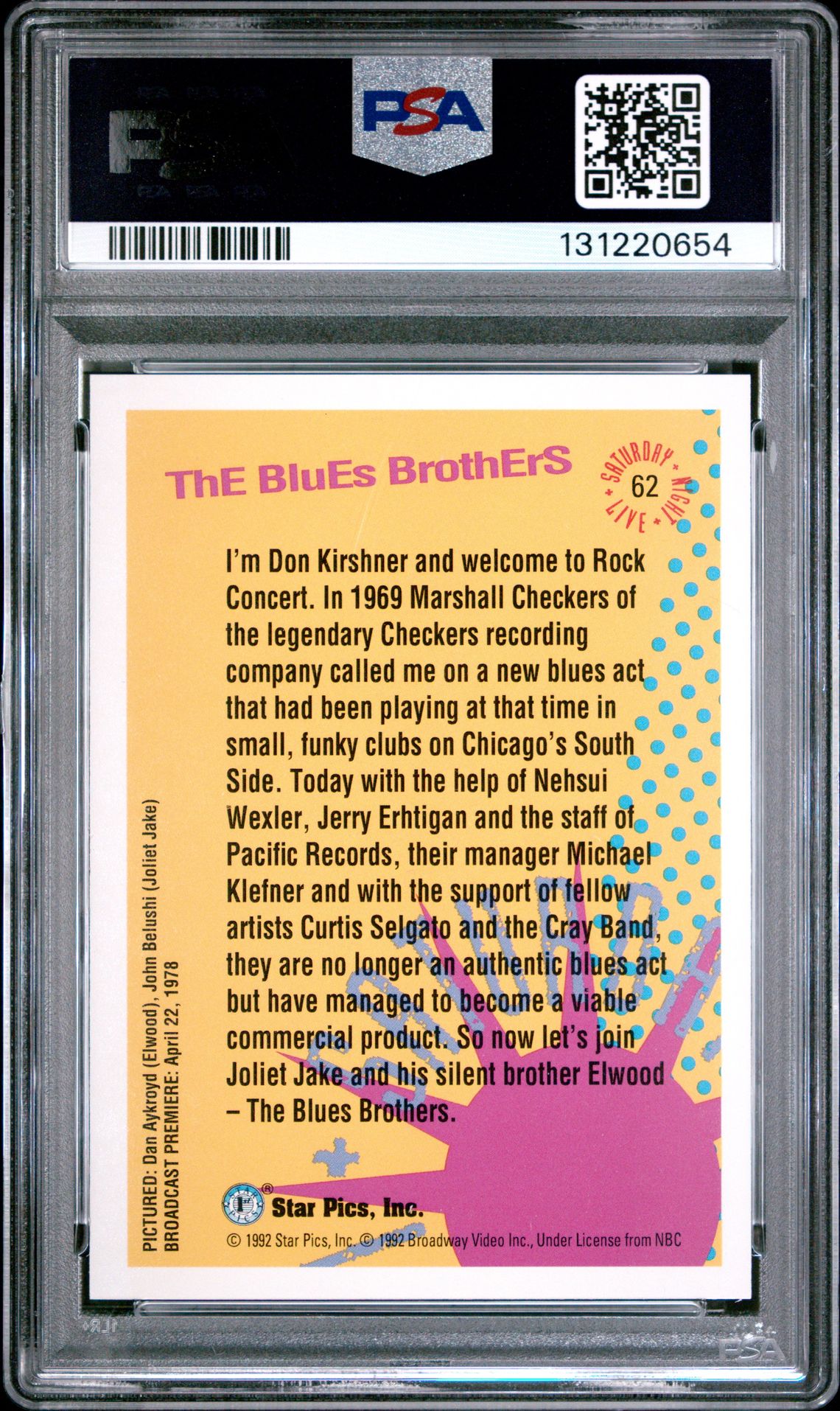 1992 Star Pics Saturday Night Live The Blues Brothers #62 Mint 9 back