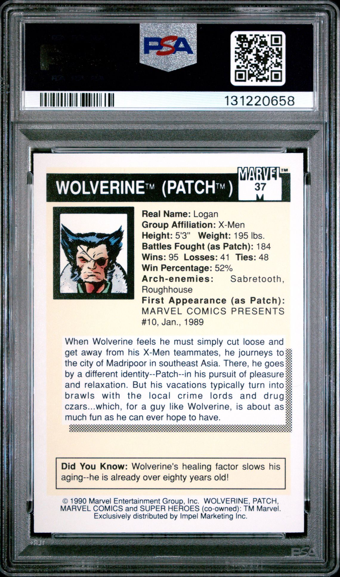 1990 Marvel Universe Wolverine #37 Mint 9 back