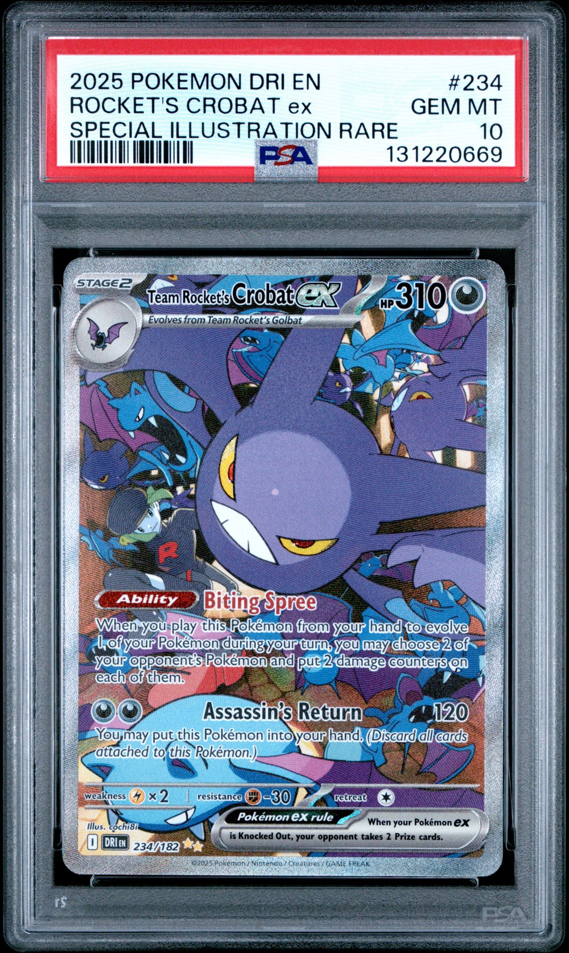 2025 Pokemon Dri En-Destined Rivals Rocket's Crobat Ex #234 (Special Illustration Rare) Gem Mt 10 front