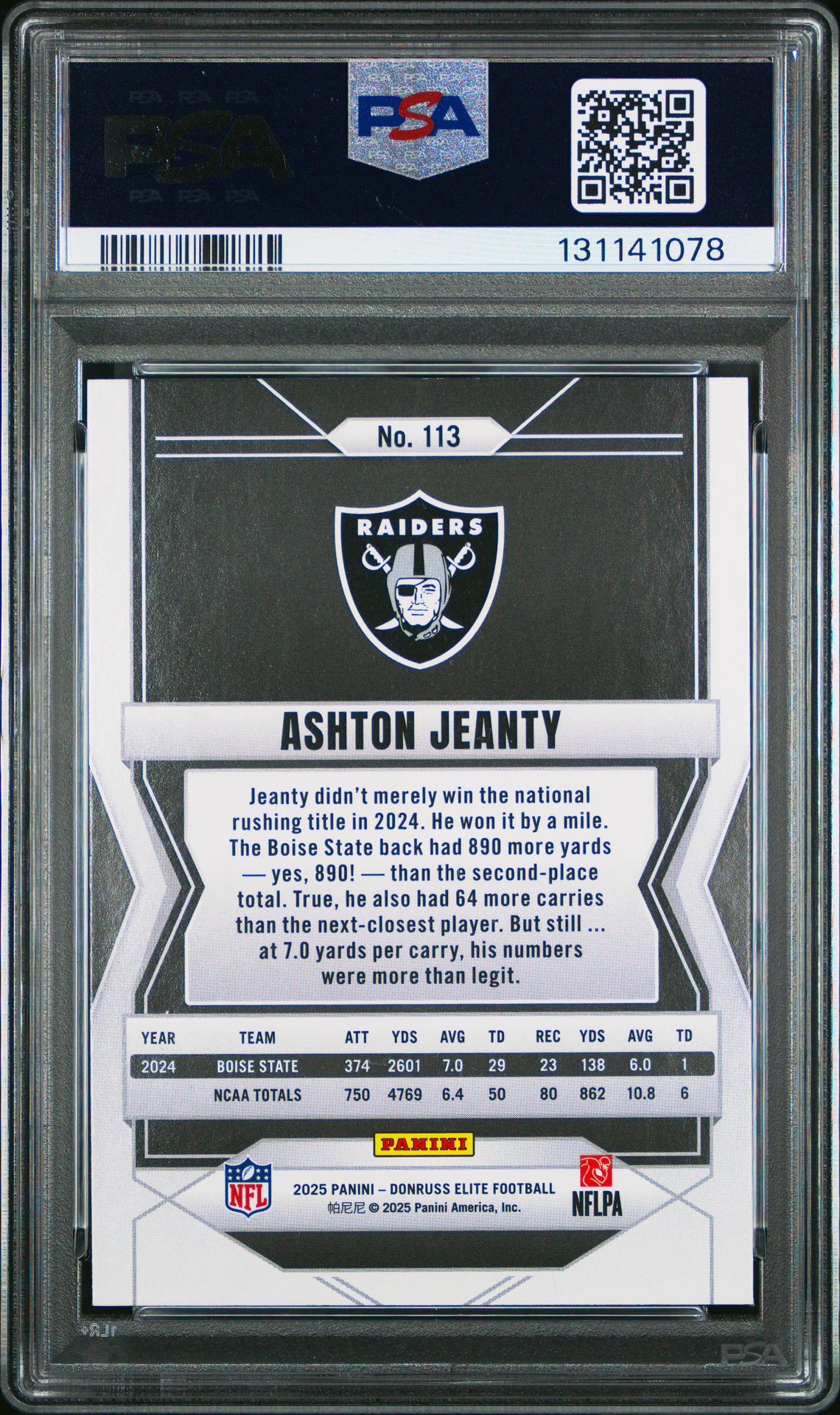 2025 Panini Donruss Elite Ashton Jeanty #113 (Green Disco) Mint 9 back