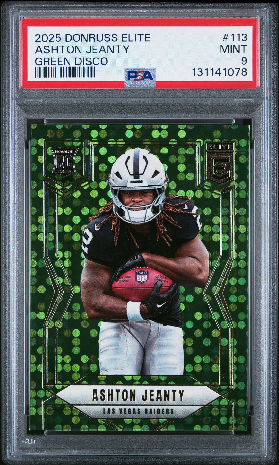 2025 Panini Donruss Elite Ashton Jeanty #113 (Green Disco) Mint 9 front