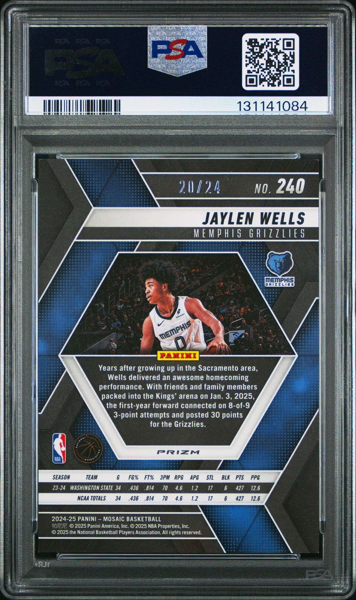 2024 Panini Mosaic Jaylen Wells #240 (Purple Snakeskin) Nm-Mt 8 back
