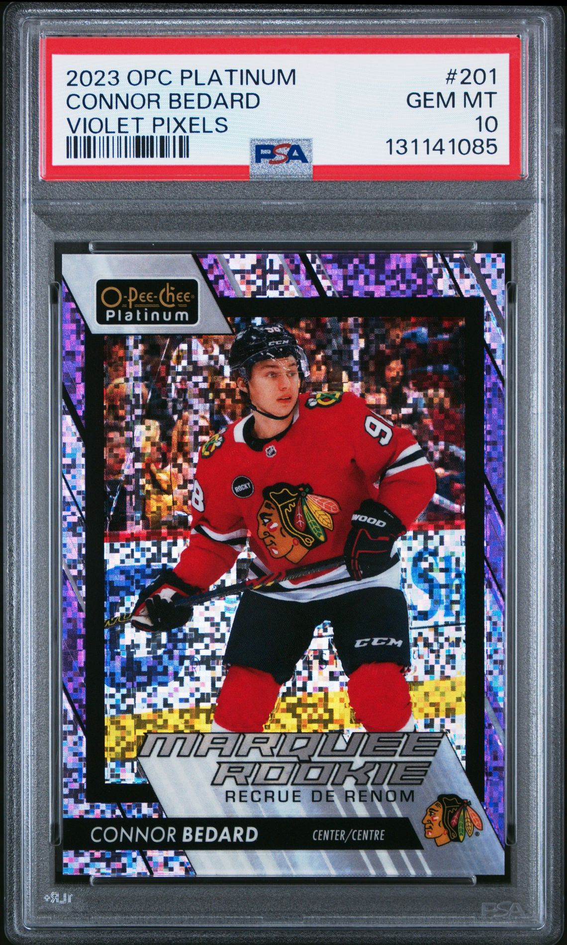 2023 Upper Deck O-Pee-Chee Platinum Connor Bedard #201 (Violet Pixels) Gem Mt 10 front
