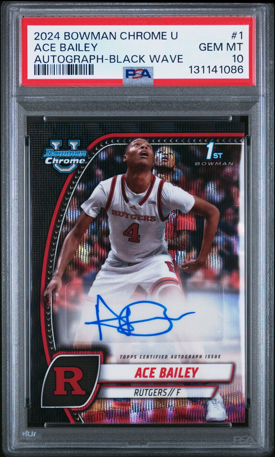 2024 Bowman Chrome University Ace Bailey #1 (Autograph-Black Wave) Gem Mt 10 front