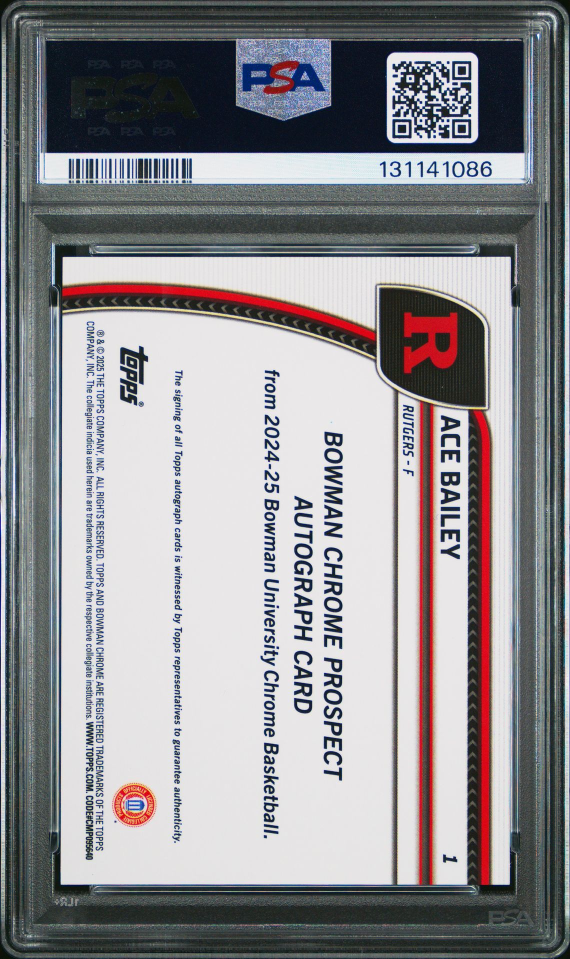 2024 Bowman Chrome University Ace Bailey #1 (Autograph-Black Wave) Gem Mt 10 back