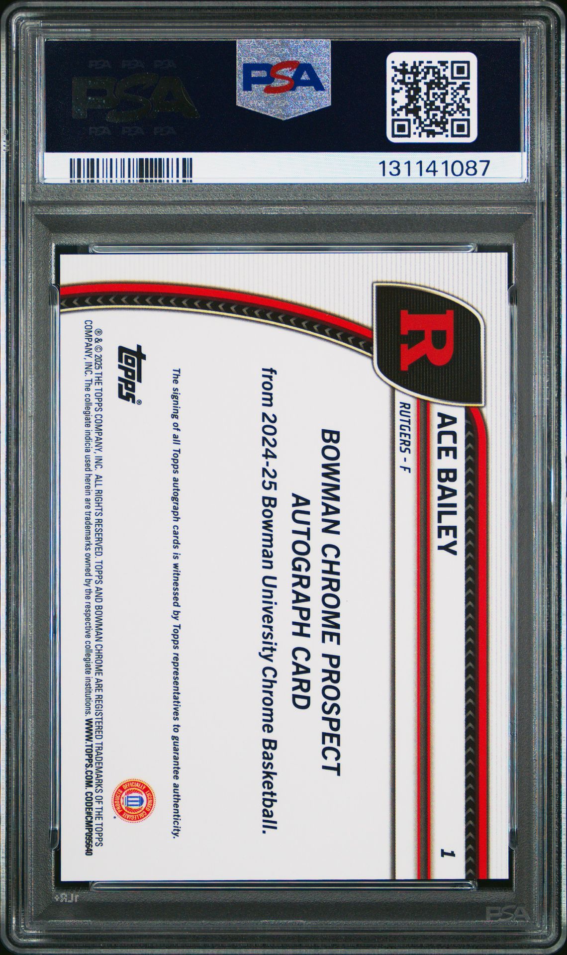 2024 Bowman Chrome University Ace Bailey #1 (Autograph-Black Wave) Mint 9 back