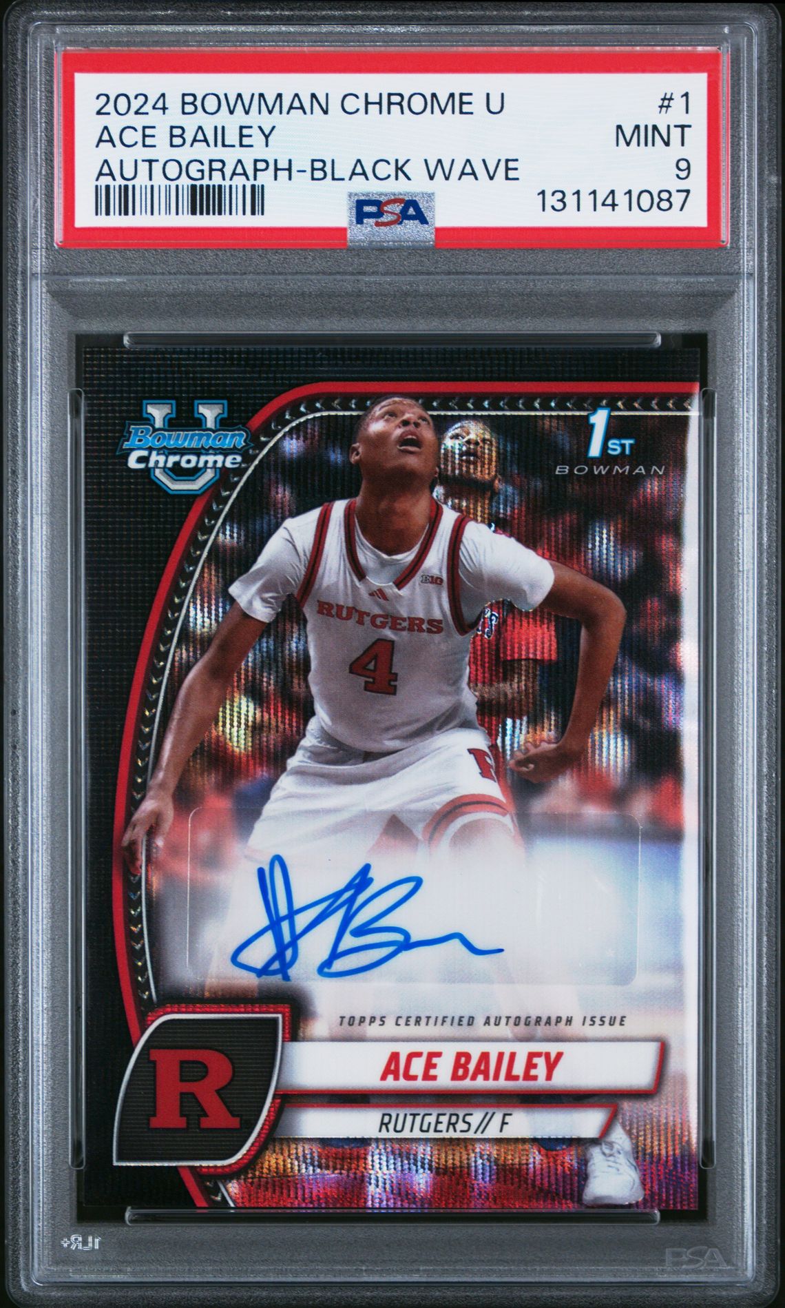 2024 Bowman Chrome University Ace Bailey #1 (Autograph-Black Wave) Mint 9 front