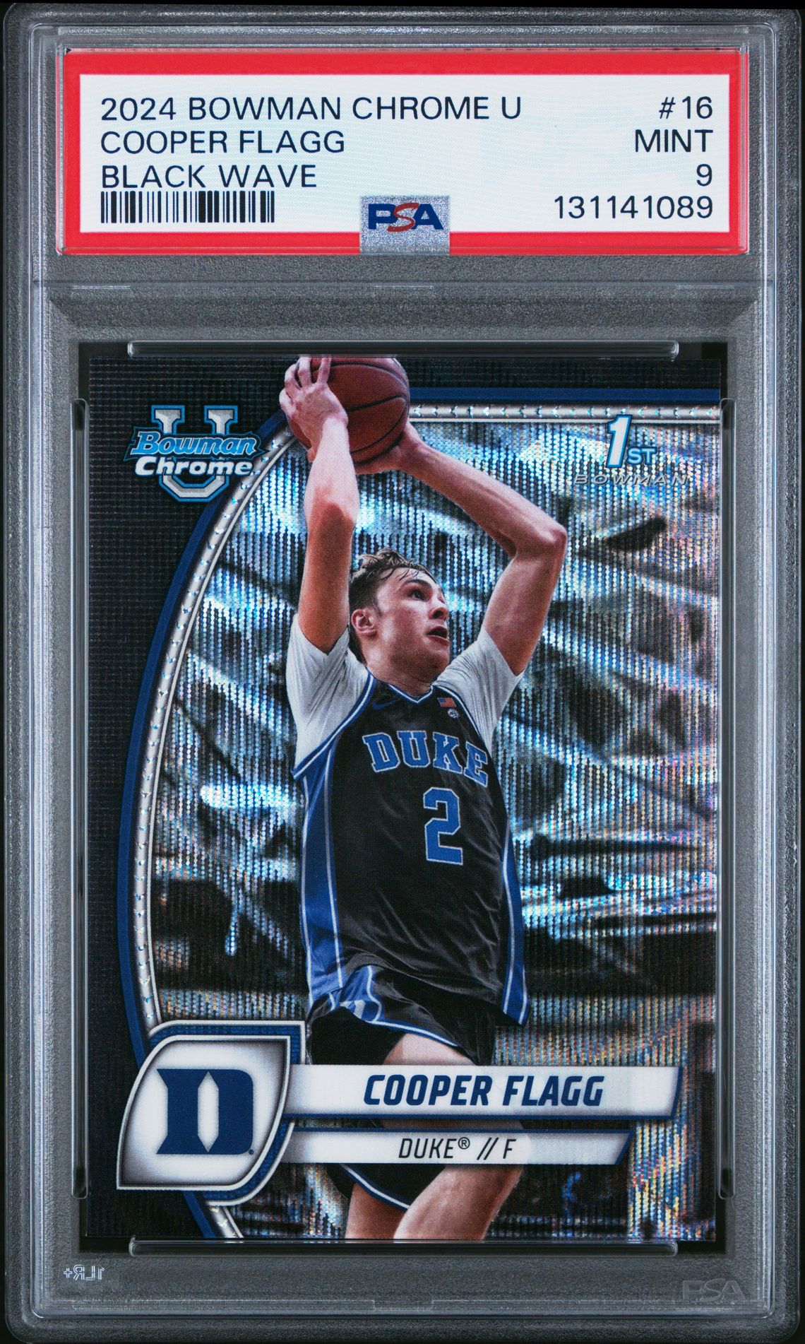 2024 Bowman Chrome University Cooper Flagg #16 (Black Wave) Mint 9 front