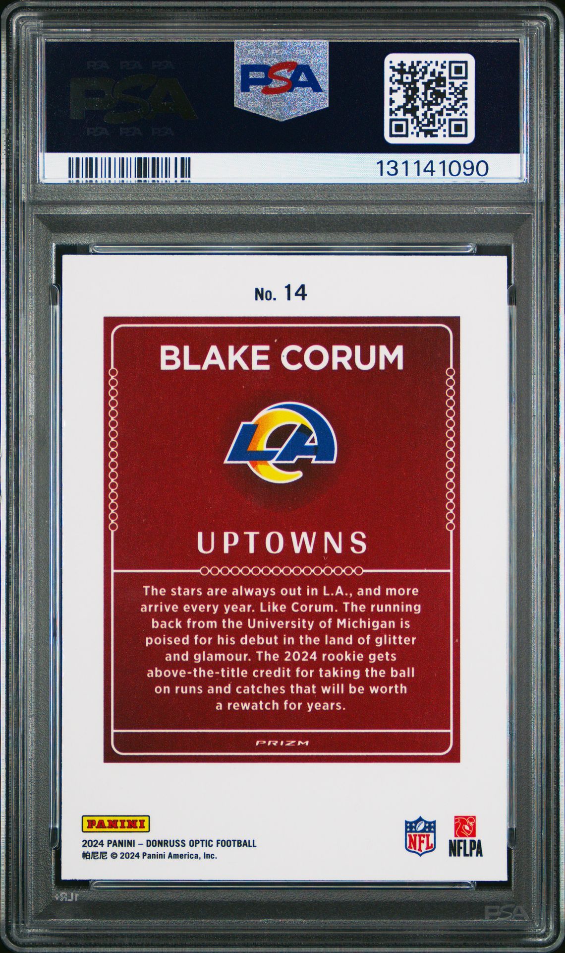 2024 Panini Donruss Optic Uptowns Blake Corum #14 Mint 9 back