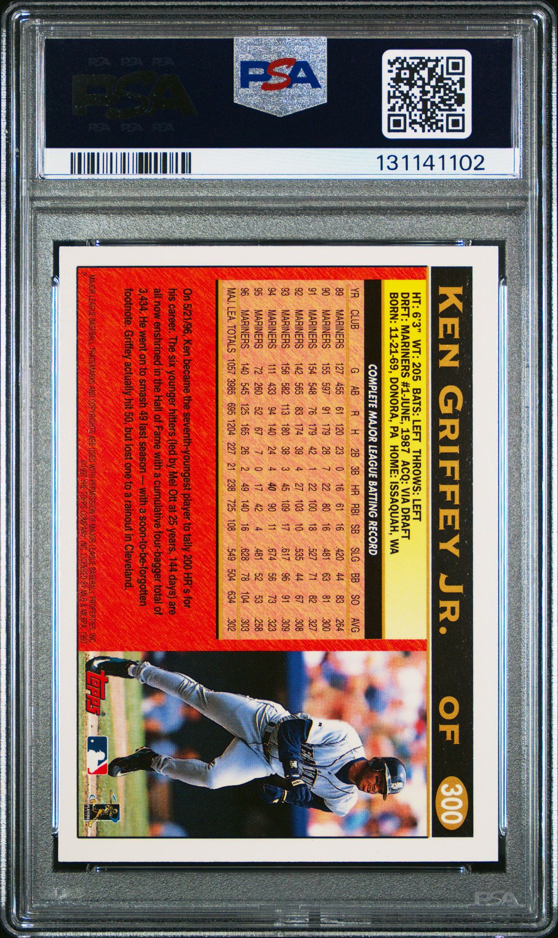 1997 Topps Ken Griffey Jr. #300 Gem Mt 10 back