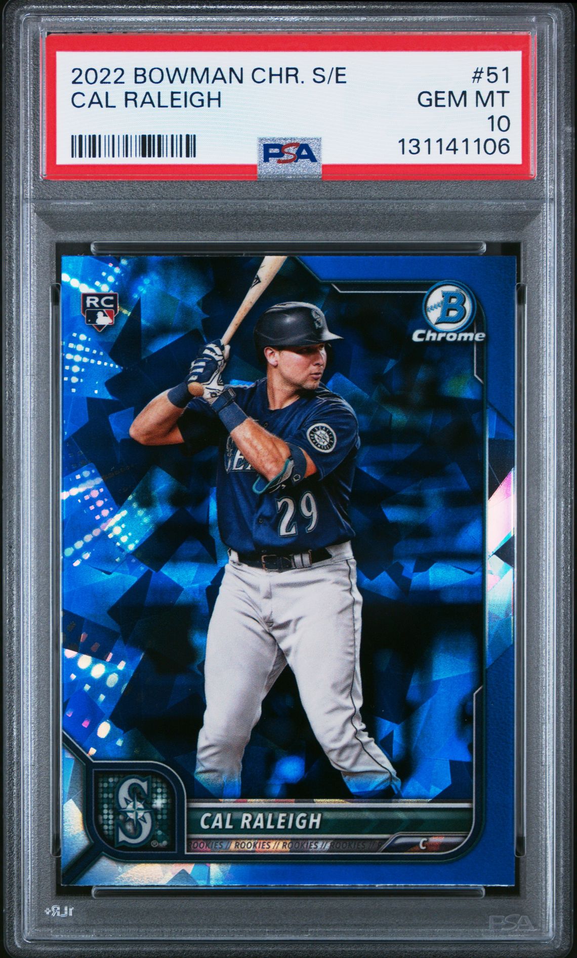 2022 Bowman Chrome Sapphire Edition Cal Raleigh #51 Gem Mt 10 front