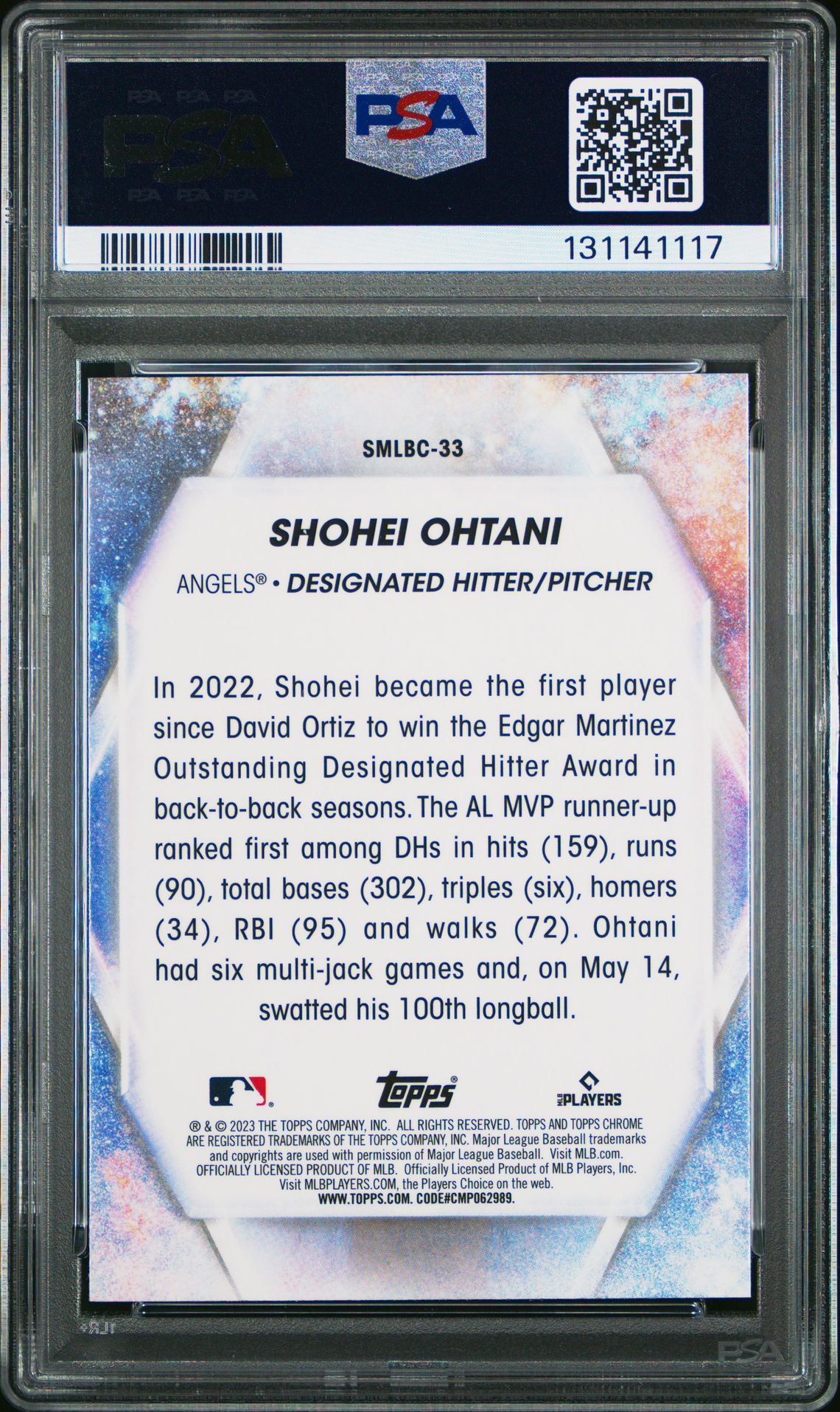 2023 Topps Stars Of The Mlb Chrome Shohei Ohtani #Smlbc33 (Stars Of The Mlb Chrome) Gem Mt 10 back