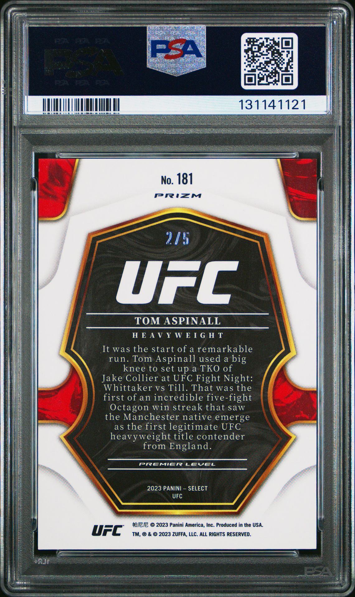 2023 Panini Select Ufc Tom Aspinall #181 (Green) Mint 9 back