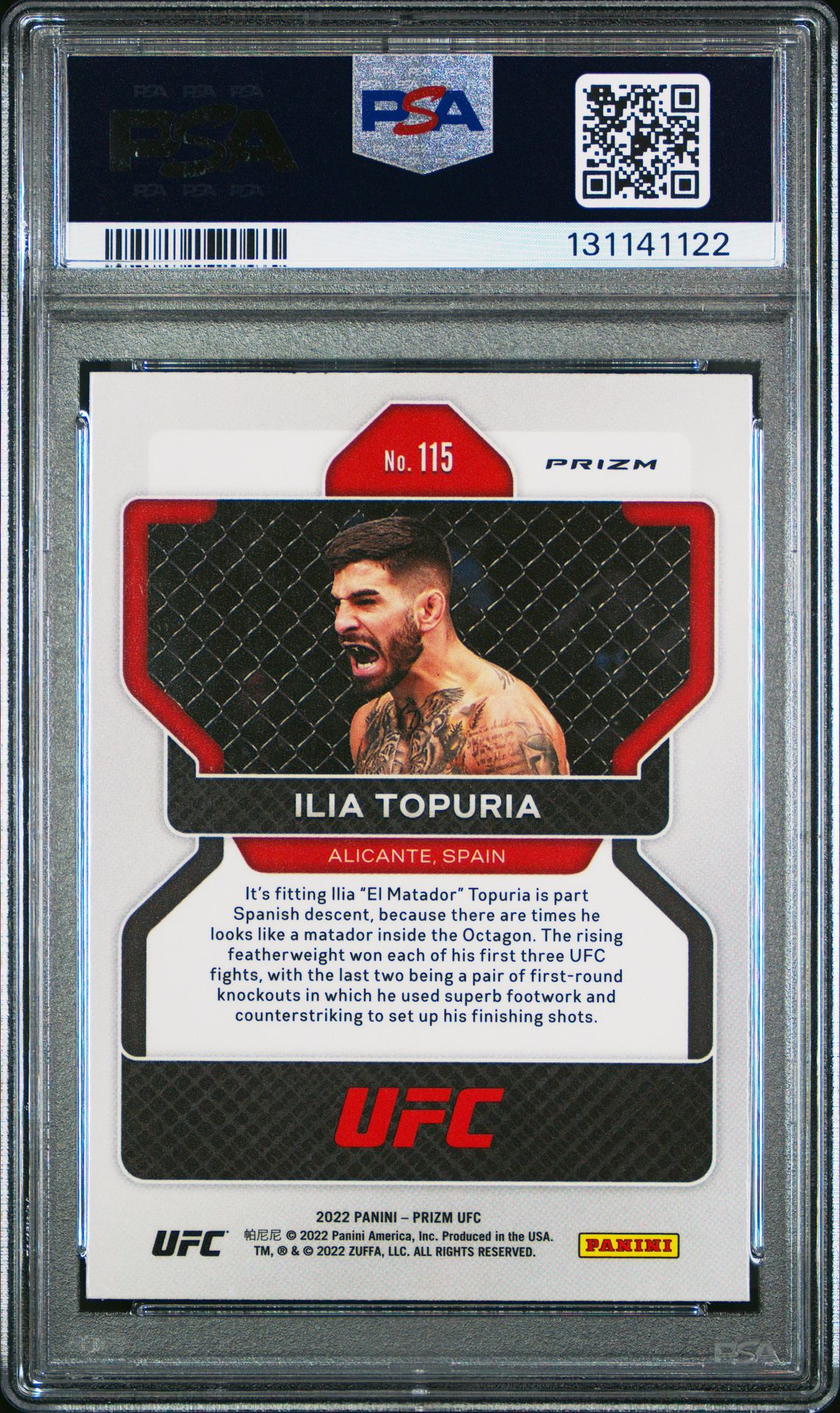 2022 Panini Prizm Ufc Ilia Topuria #115 (Green Prizm) Mint 9 back