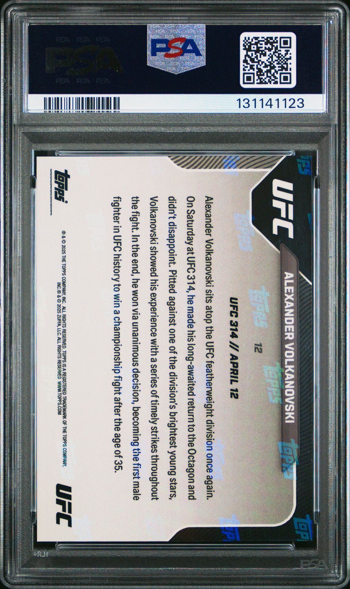 2025 Topps Now Ufc Alexander Volkanovski #12 (Red Foil) Gem Mt 10 back