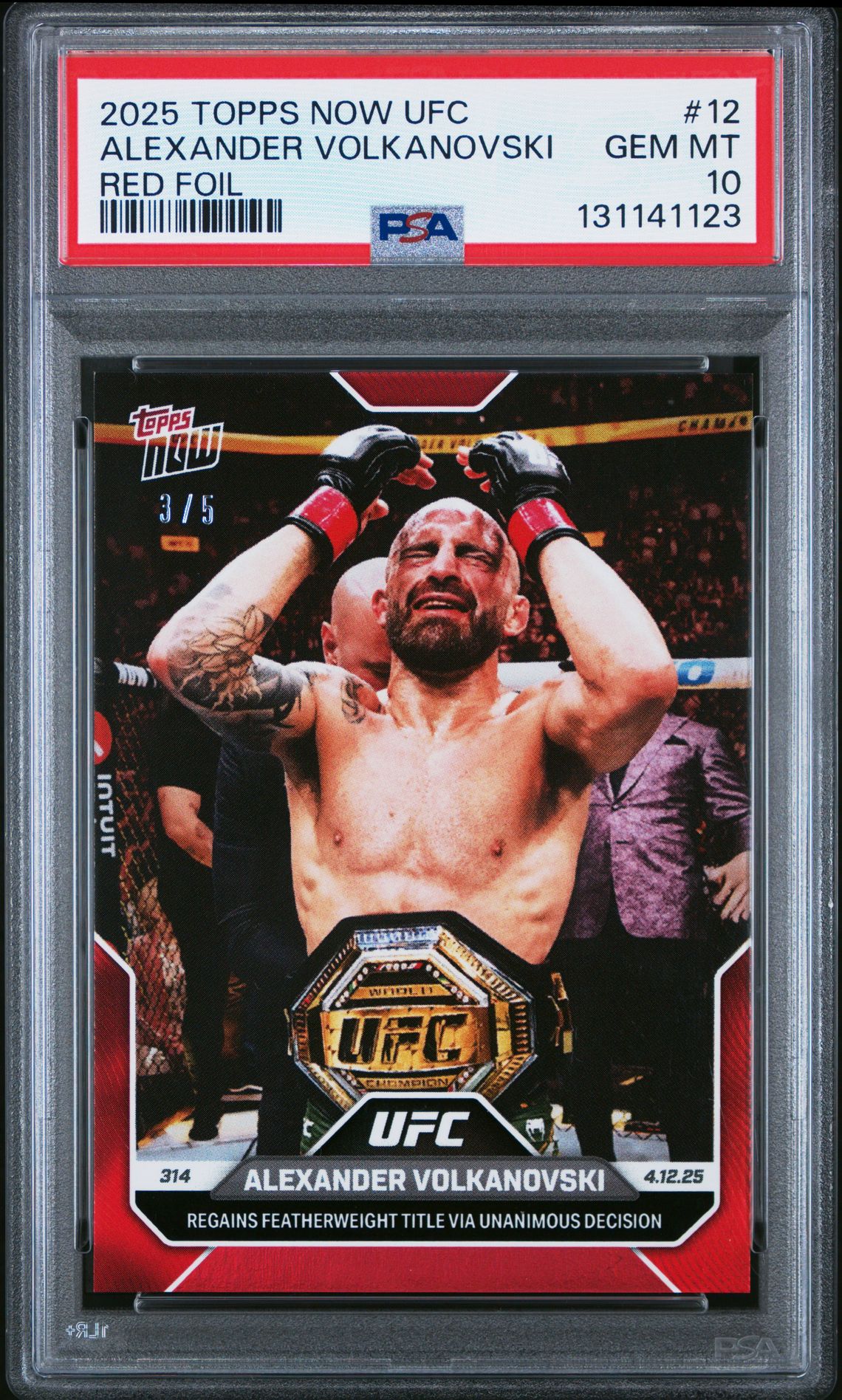 2025 Topps Now Ufc Alexander Volkanovski #12 (Red Foil) Gem Mt 10 front