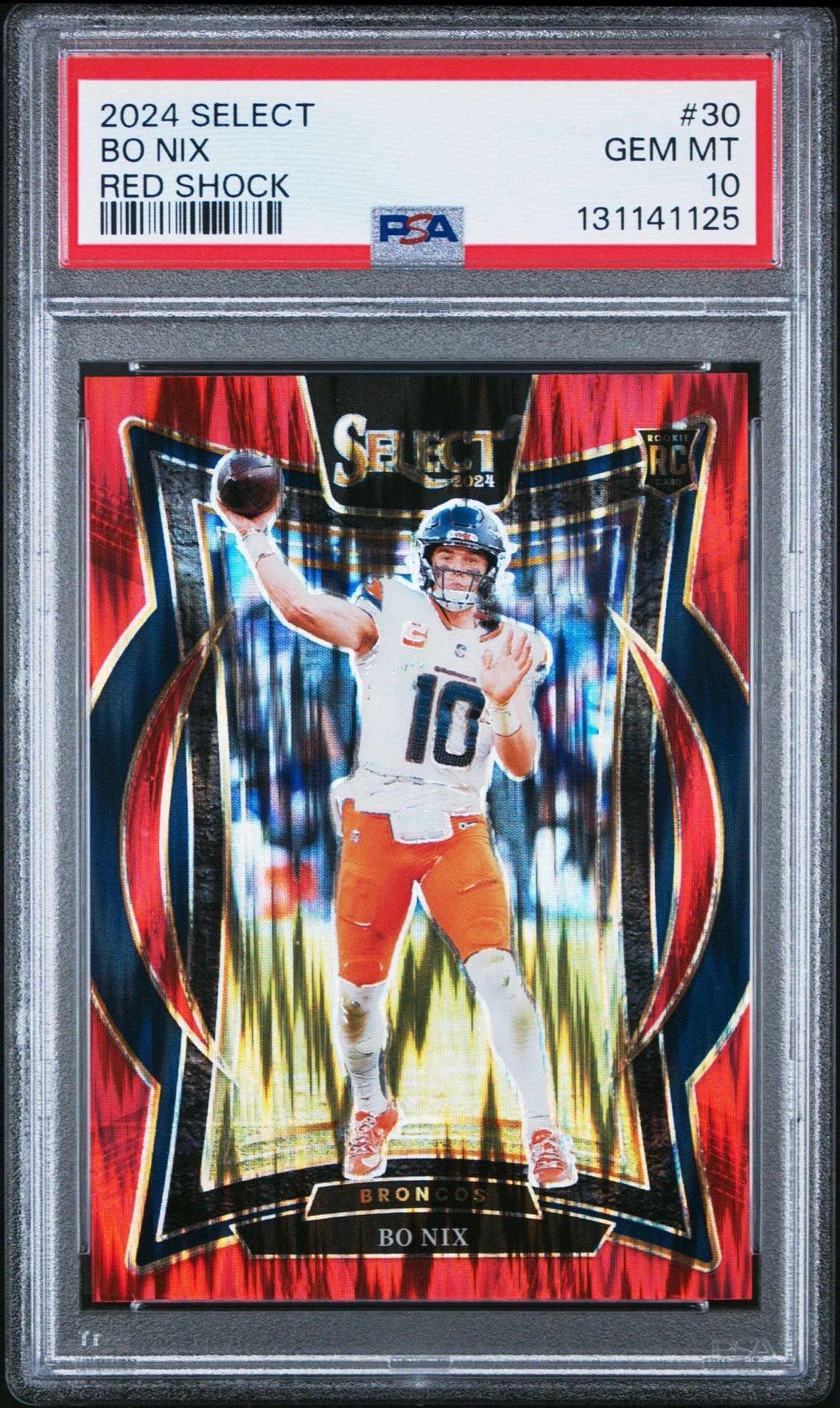 2024 Panini Select Bo Nix #30 (Red Shock) Gem Mt 10 front