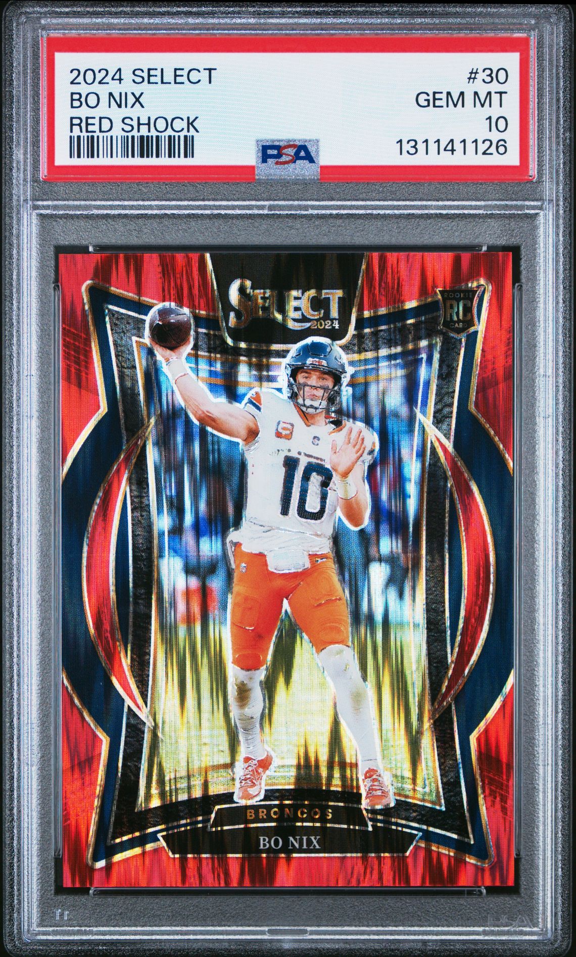 2024 Panini Select Bo Nix #30 (Red Shock) Gem Mt 10 front