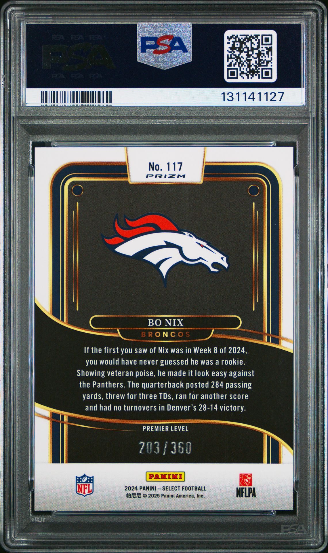 2024 Panini Select Bo Nix #117 (Purple Shock) Mint 9 back