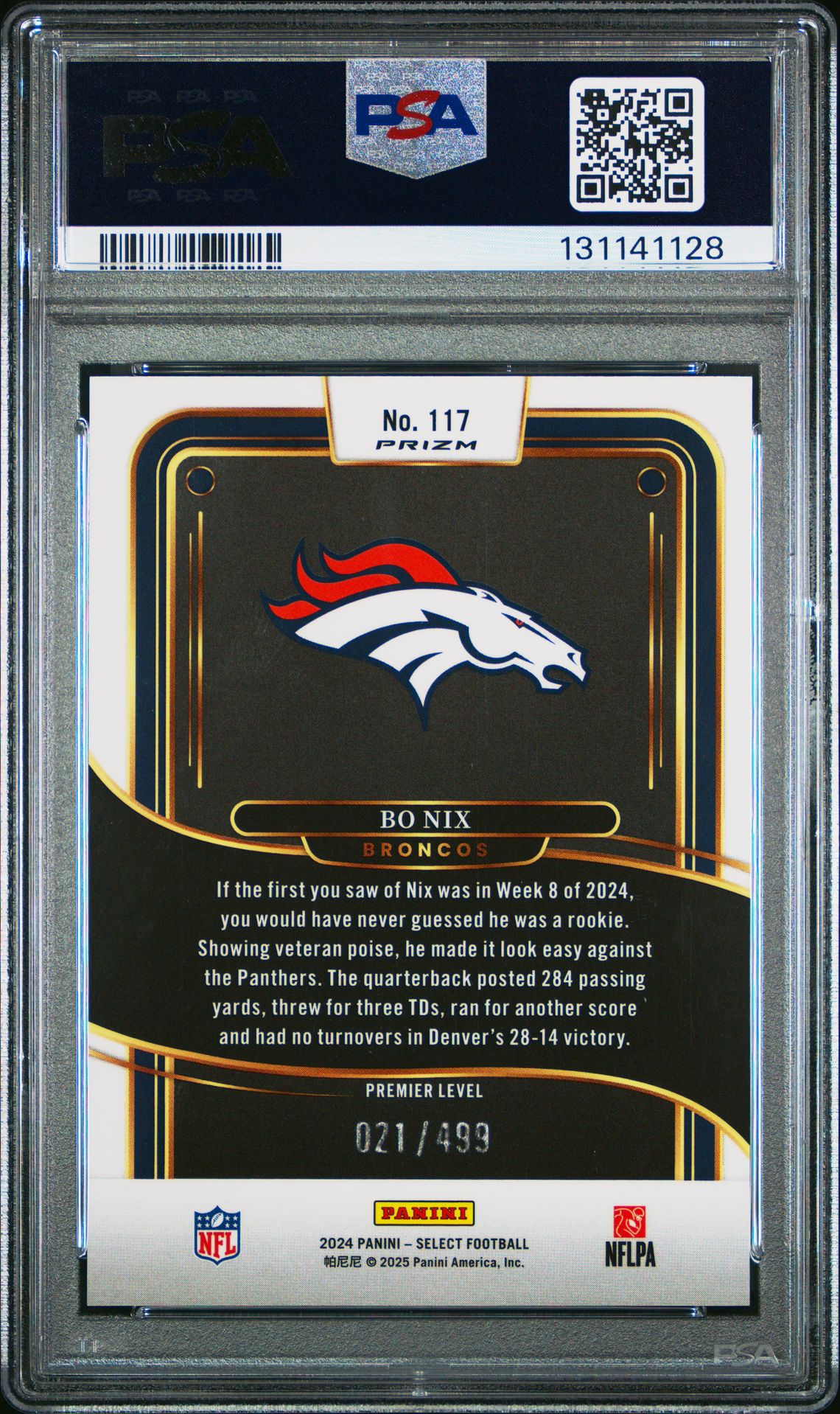 2024 Panini Select Bo Nix #117 (Neon Green Shock) Gem Mt 10 back